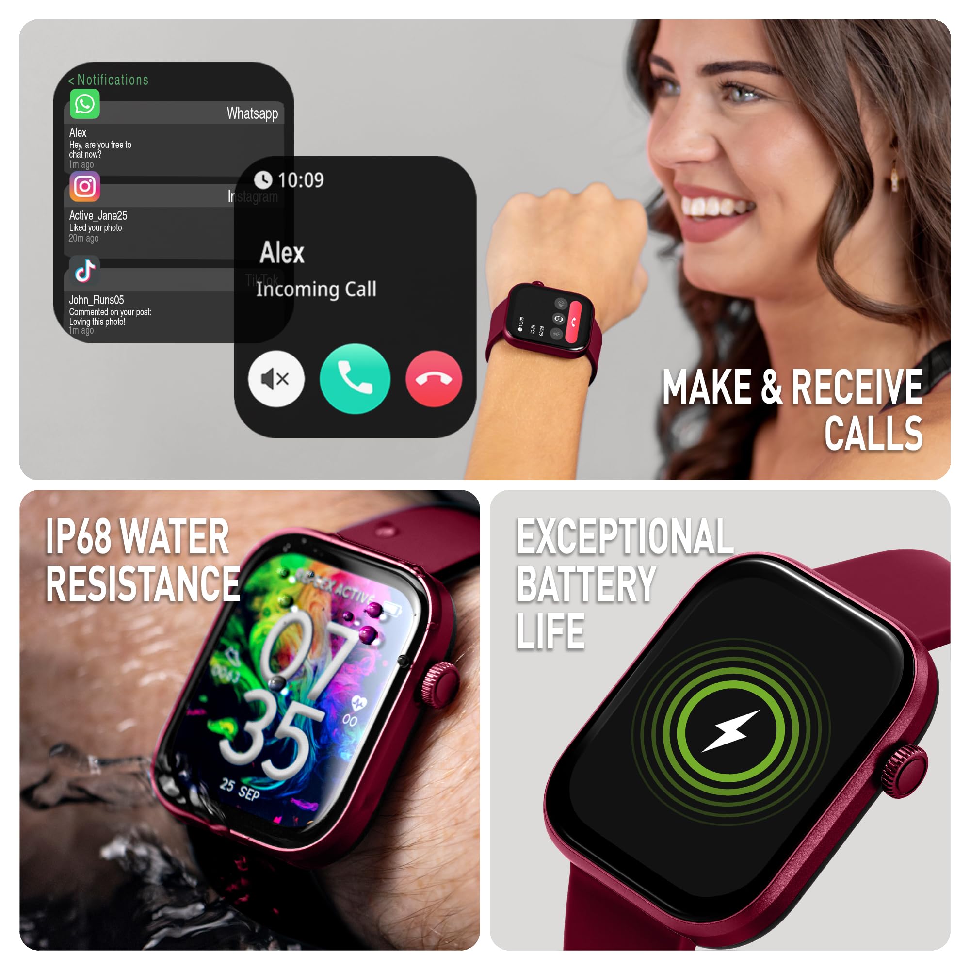 Reflex Active Spectra AMOLED Calling Smart Berry Strap Watch