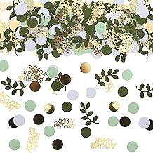 200pcs Green and Gold Birthday Table Confetti Sage Green Eucalyptus Streamers Decoration Birthday Party Decoration Gold and Green for Women Men Girls Boys