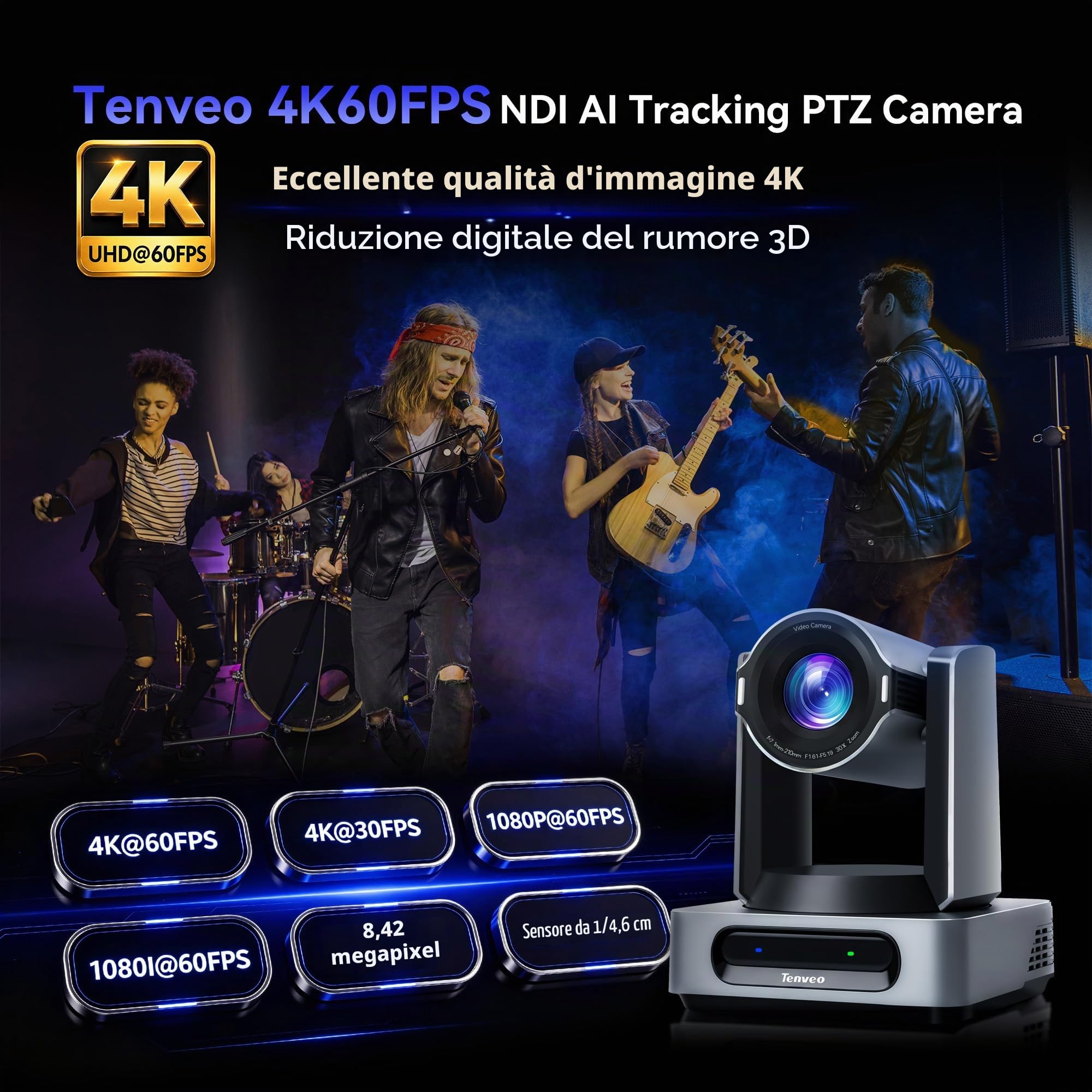 Tenveo Cámara PTZ 4K@60FPS, Zoom óptico 30x, CMOS 1/1,8″ 8,42MP, Seguimiento IA 3.0, NDI Oficial, Dante AV‑H, Freed, PoE（VX30M Ultra*3）+Controlador NDI|HX3 PTZ 7" táctil Quad-View Joystick 4D