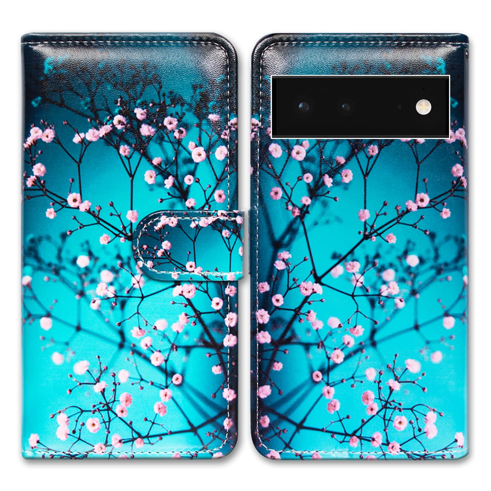 Bcov Google Pixel 6 Case, Plum Blossom Flower Leather Flip Phone Case Wallet Cover with Card Slot Holder Kickstand for Google Pixel 6