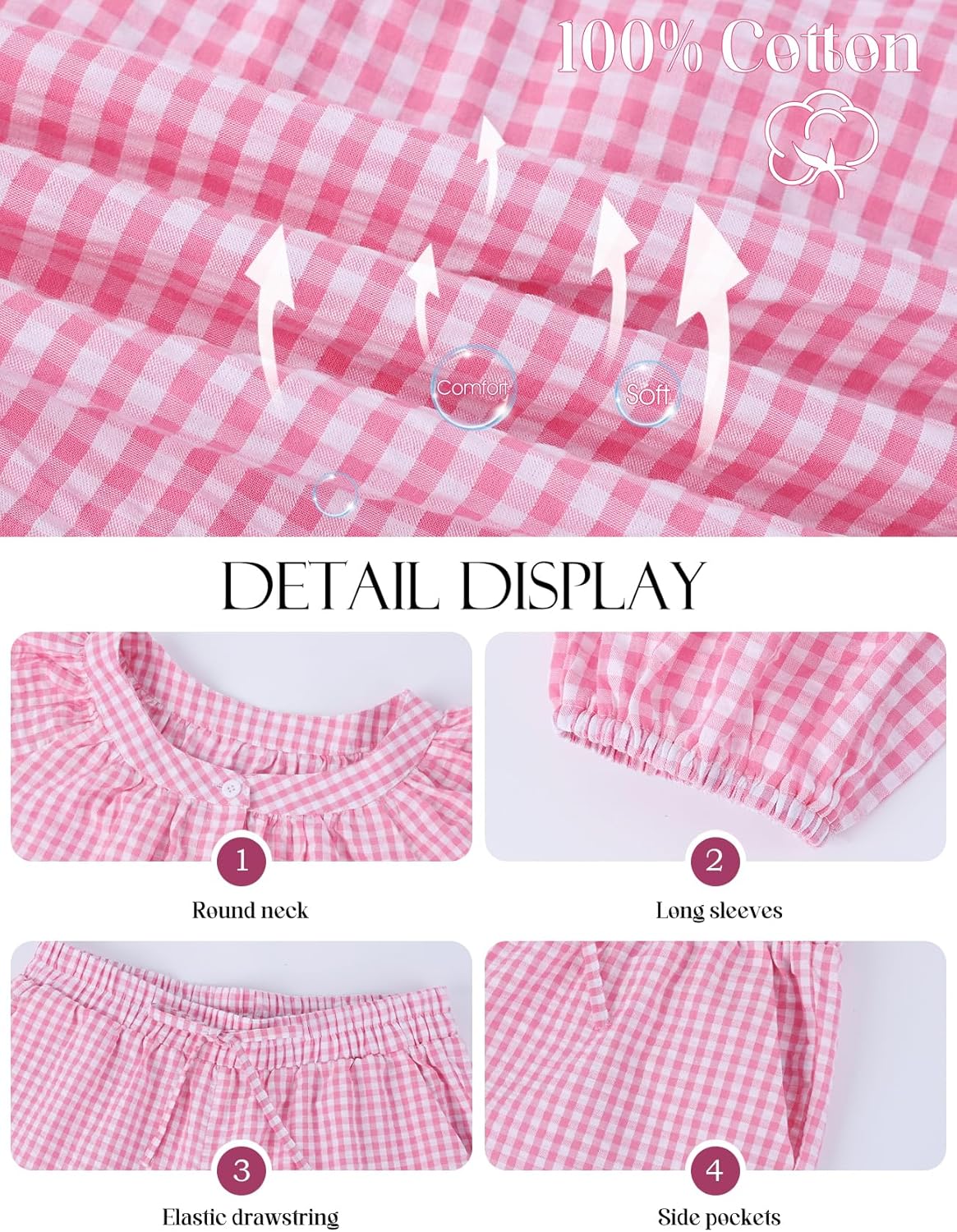 Arssm Womens Gingham Pajama Set 2 Piece Plaid Button Down Long Sleeve Shirt and Pants Pjs Lounge Set Outfits - Image 6