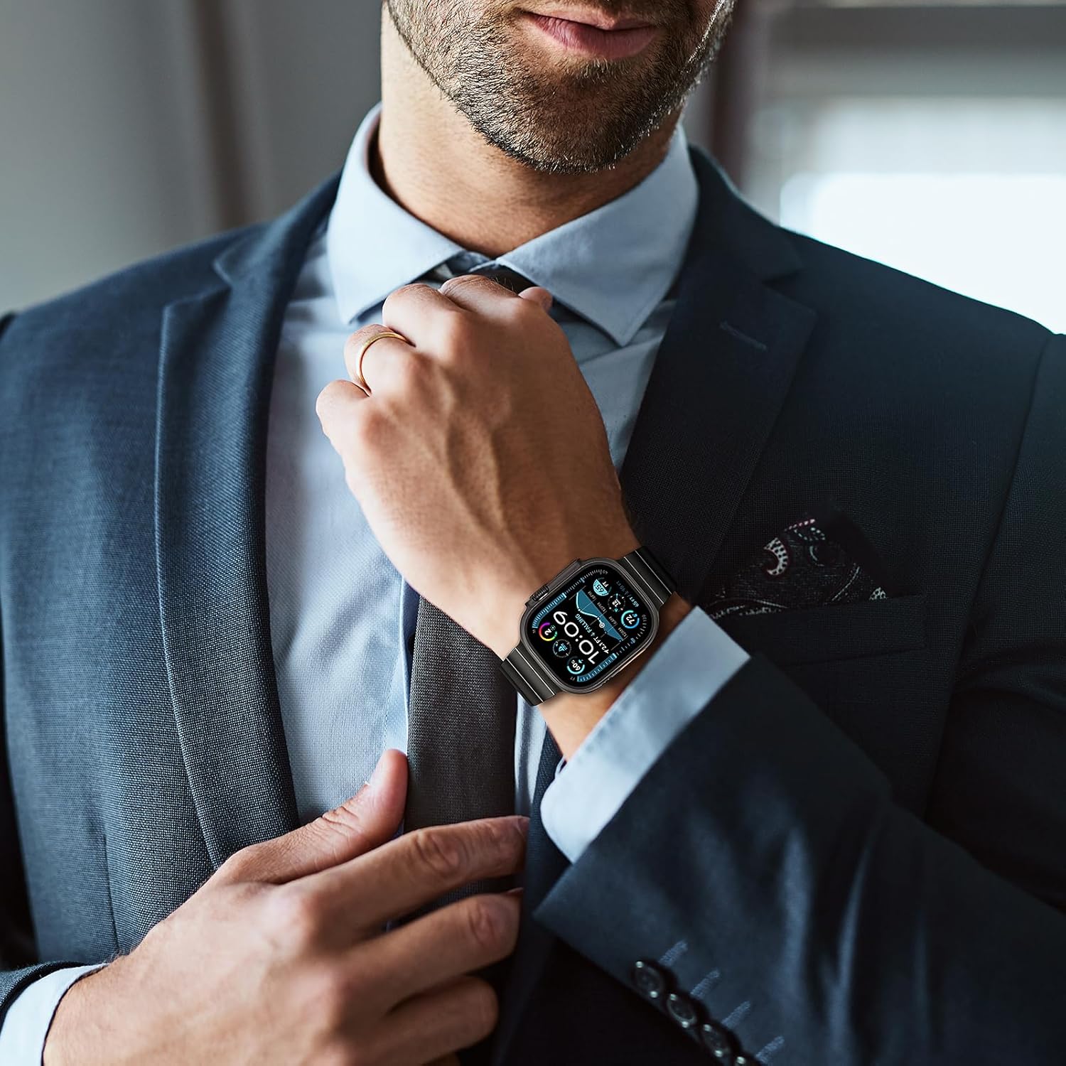 Metal Bands Compatible with Apple Watch Bands for Men Series 10 46mm 45mm 44mm 42mm 41mm 40mm 38mm 49mm iWatch Bands Women,Business Stainless Steel Strap for Apple Watch Series 9 8 7 6 5 4 3 SE/2