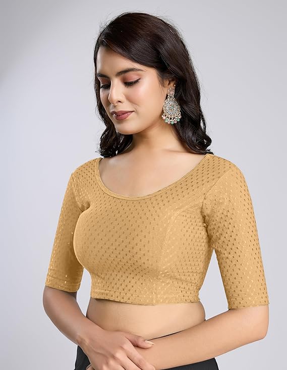 TRENDMALLS Women's Dobby pure Cotton Stretchable Readymade Elbow Length Sleeves Saree Blouse Ready to Wear