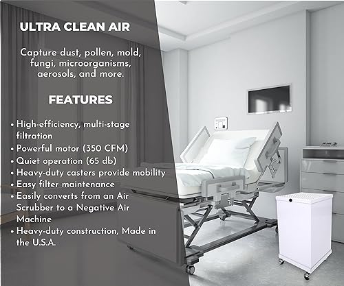 Miniatura 4 de Extract-All Depurador de aire móvil HEPA y máquina de filtro de aire negativo, para contaminación médica comercial industrial, aislamiento uso