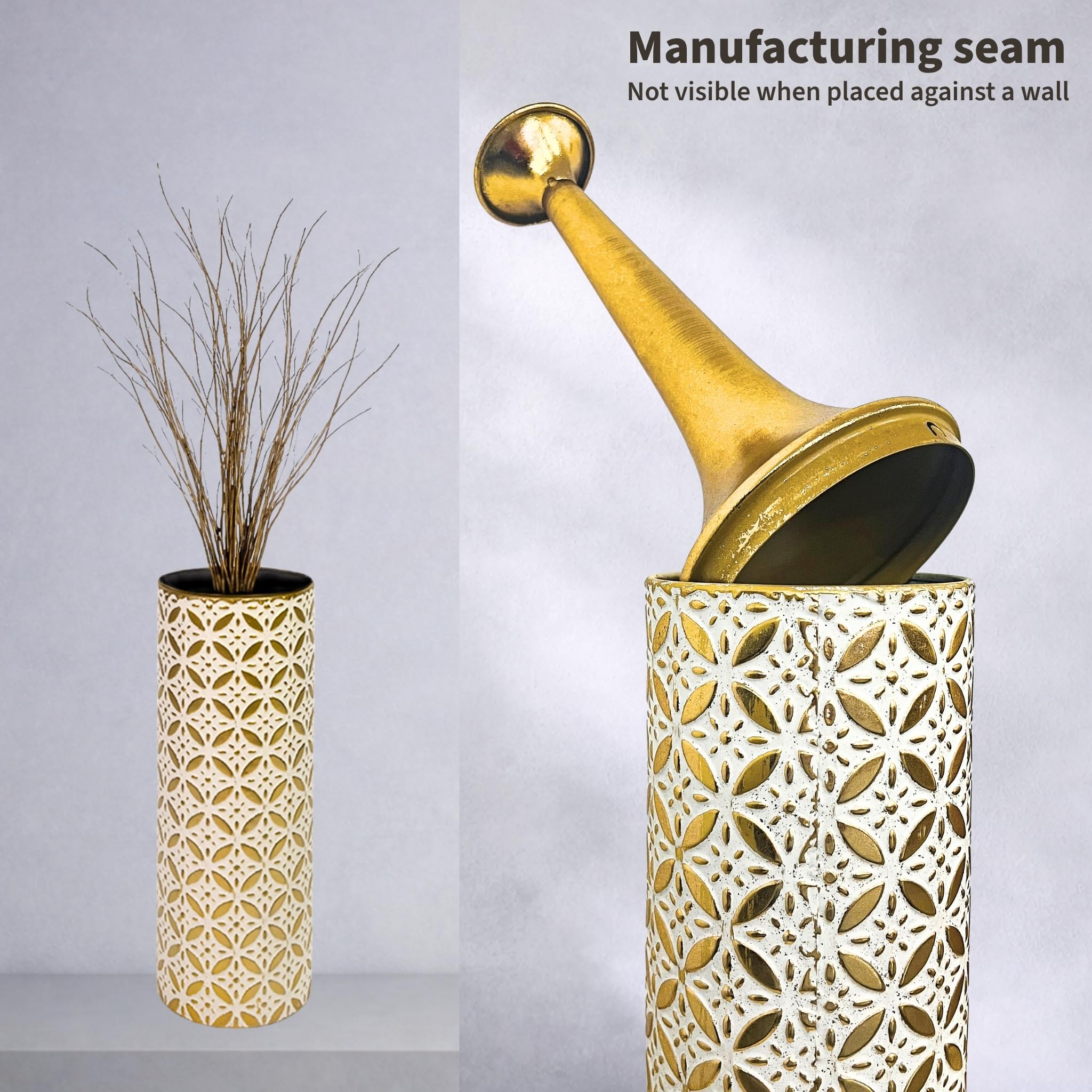 Leewadee Lot de 2 Grands Vases sur Pied Métal pour Pampa | 2 Vases Déco pour le Salon, en paire près cheminée & TV pour Pampa & branches. Incassable, sans éclats