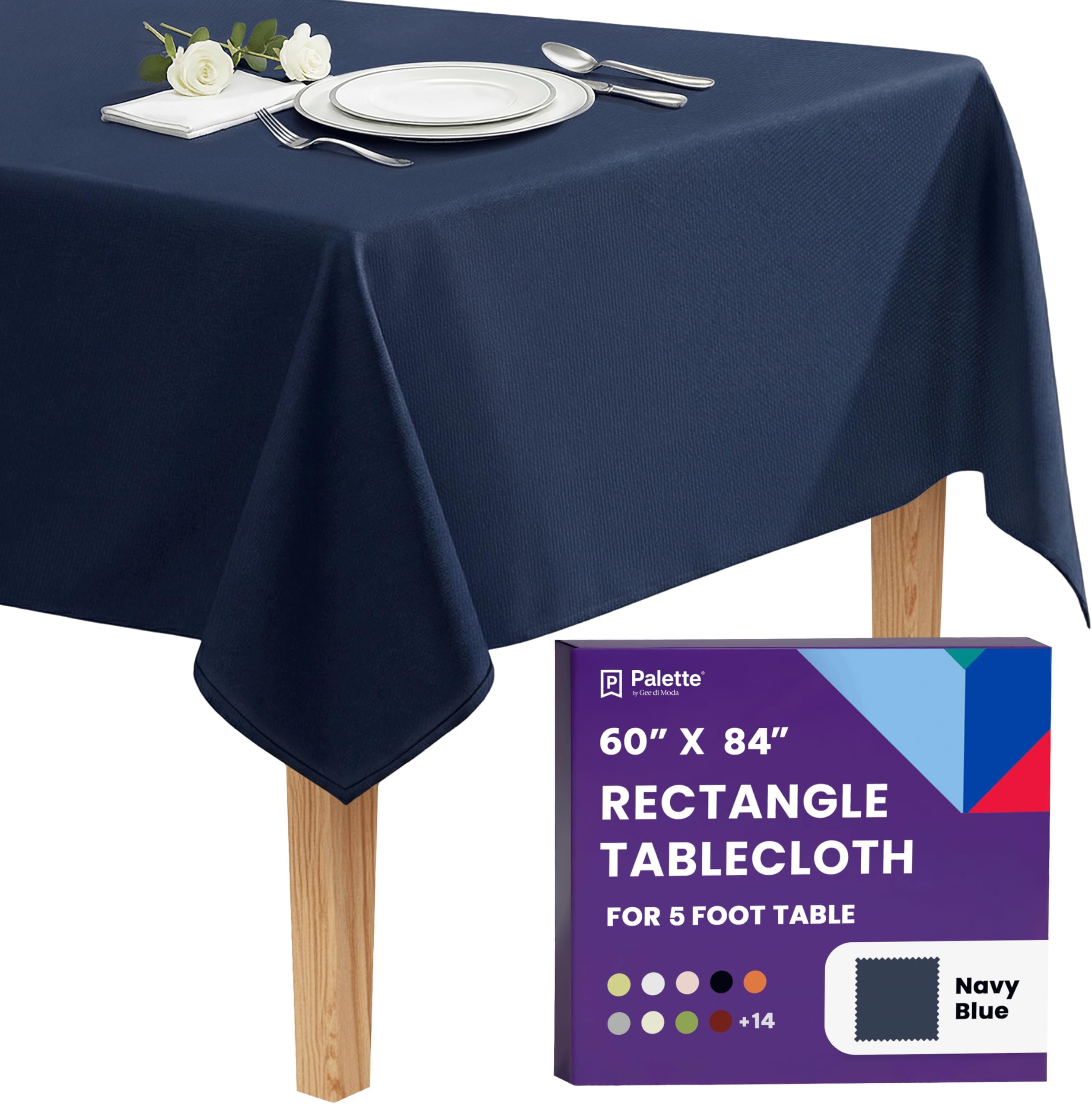 Gee Di Moda Rectangle Tablecloth - 60 x 84 Inch Navy Blue Table Cloth for 5 Foot Rectangle Tables - Heavy Duty Washable Fabric - for Holiday Party, Dinner, Weddings, Baby Shower & Events
