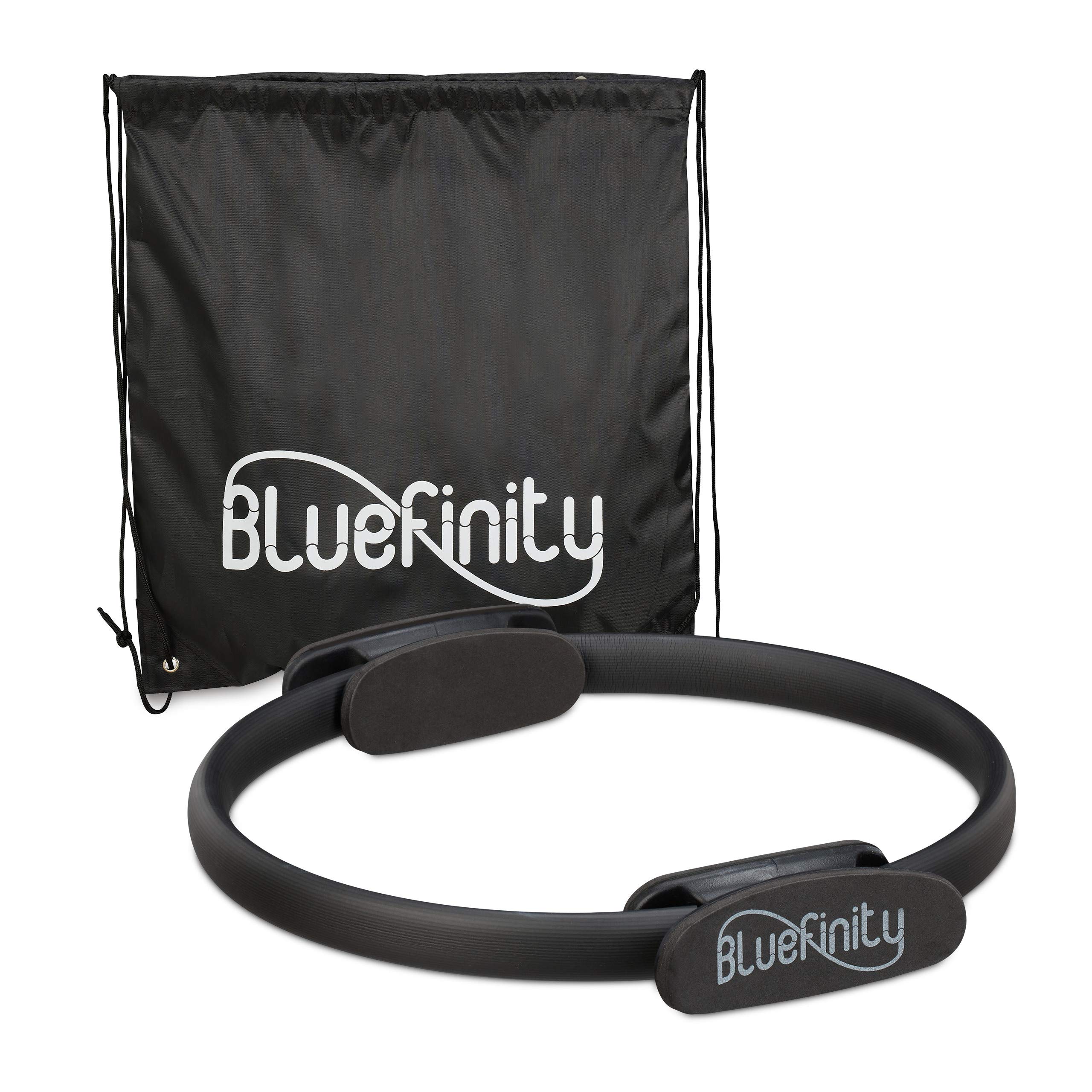 Bluefinity pilates ring and workout booklet, dual grip, yoga resistance circle, pelvic floor, fibreglass, Ø 37 cm, black