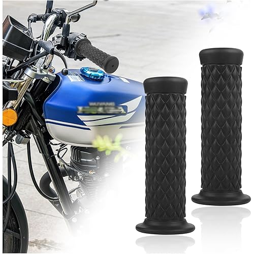 2PCS Motorcycle Grips,Anti-Slip Rubber Motorcycle Handlebar Grips with Stylish Retro Design,Universal Dirt Bike Grips Fits Motorcycle Bicycle ATV with 7/8" 22mm/24mm Handles (Black)