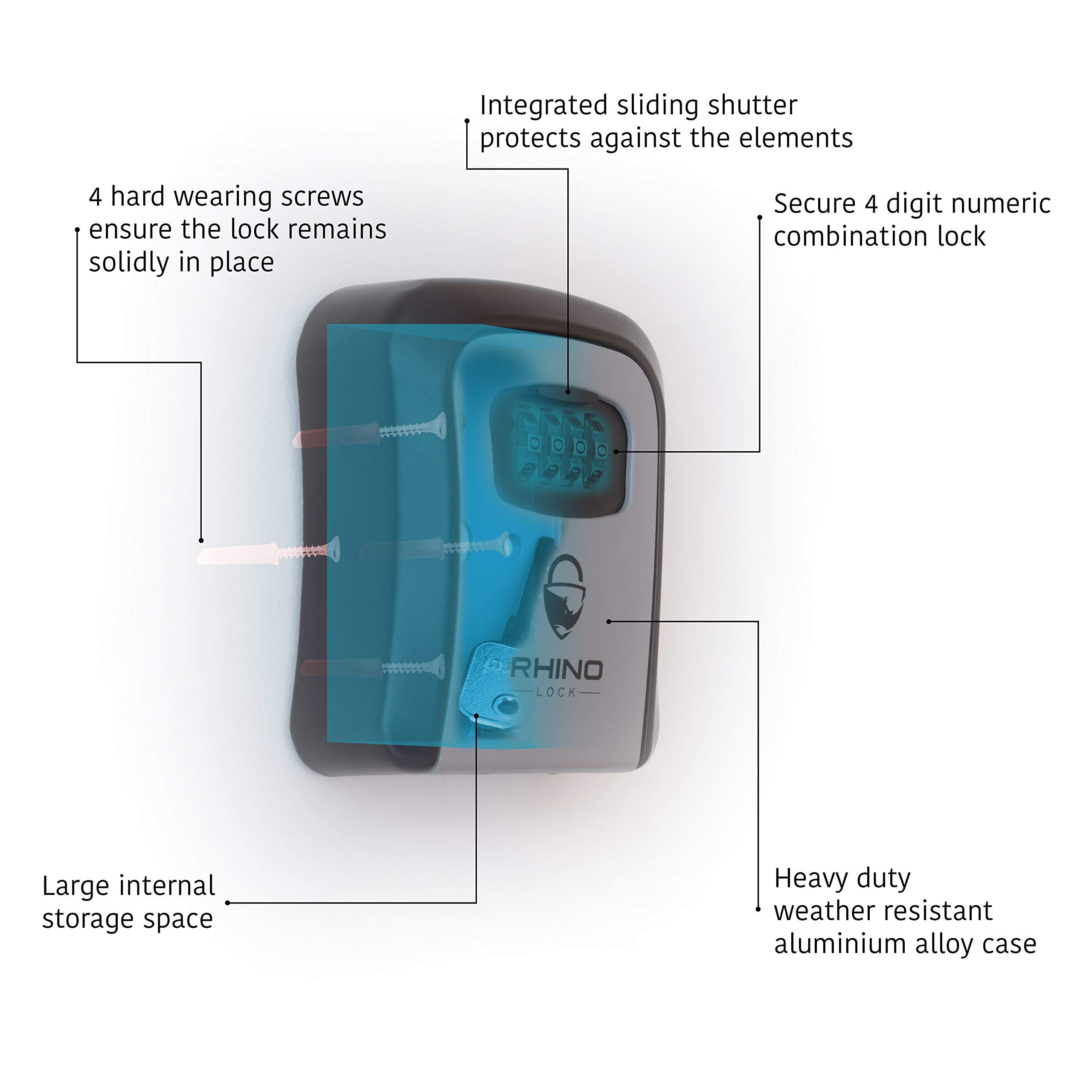 Rhino Lock Secure Key Combination Safe Outdoor Heavy Duty Wall