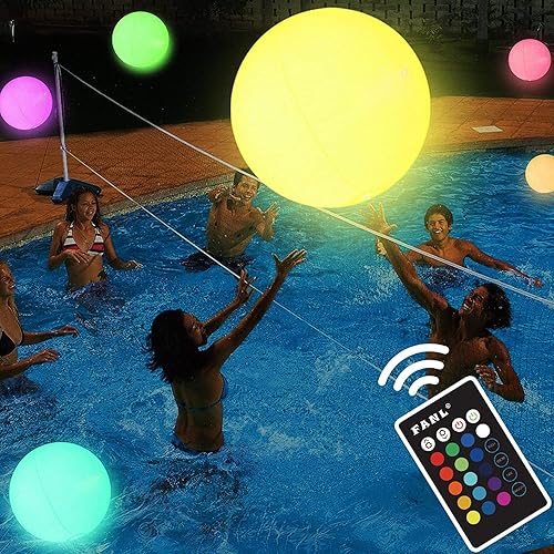 Juguetes de piscina  Bola de playa LED con control remoto  16 luces de colores y 4 modos de luz, distancia de control de 100 pies  piscina al aire