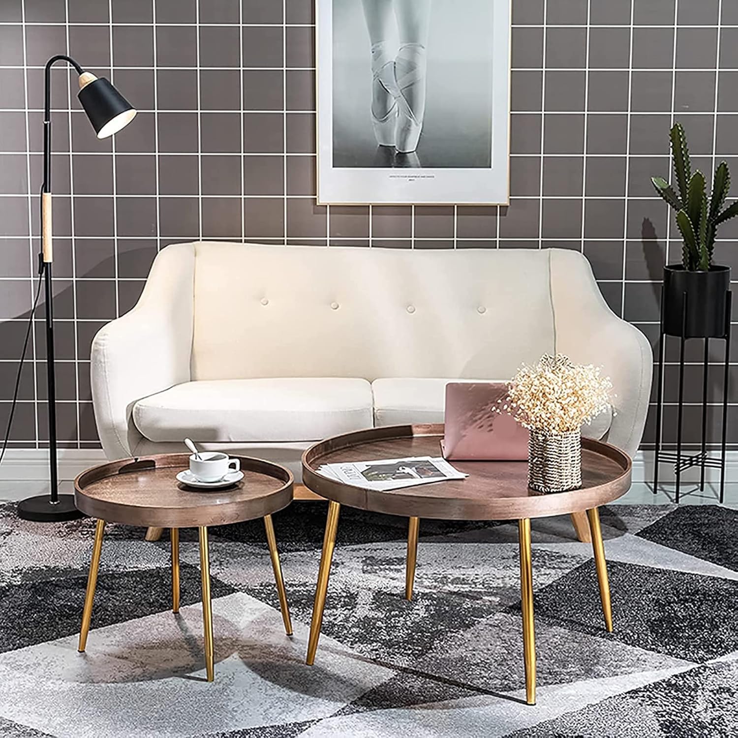 Nesting End Table, Nordic Solid Wood Coffee Table, Simple Round Sofa Side Table Combination, Corner Table，Leisure Study Table (Color : A, Size : 75x45cm)