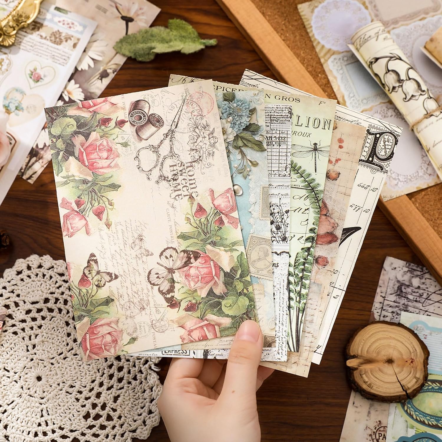 YagCu 60 Sheets Vintage Journaling Stickers and Scrapbooking Paper