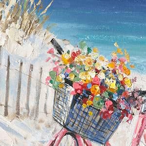 Miniatura 5 de Kunstorner Arte de pared para bicicleta, lienzo de playa, lienzo de bicicleta, decoración de pared, bicicleta, bicicleta junto al mar, impresión en