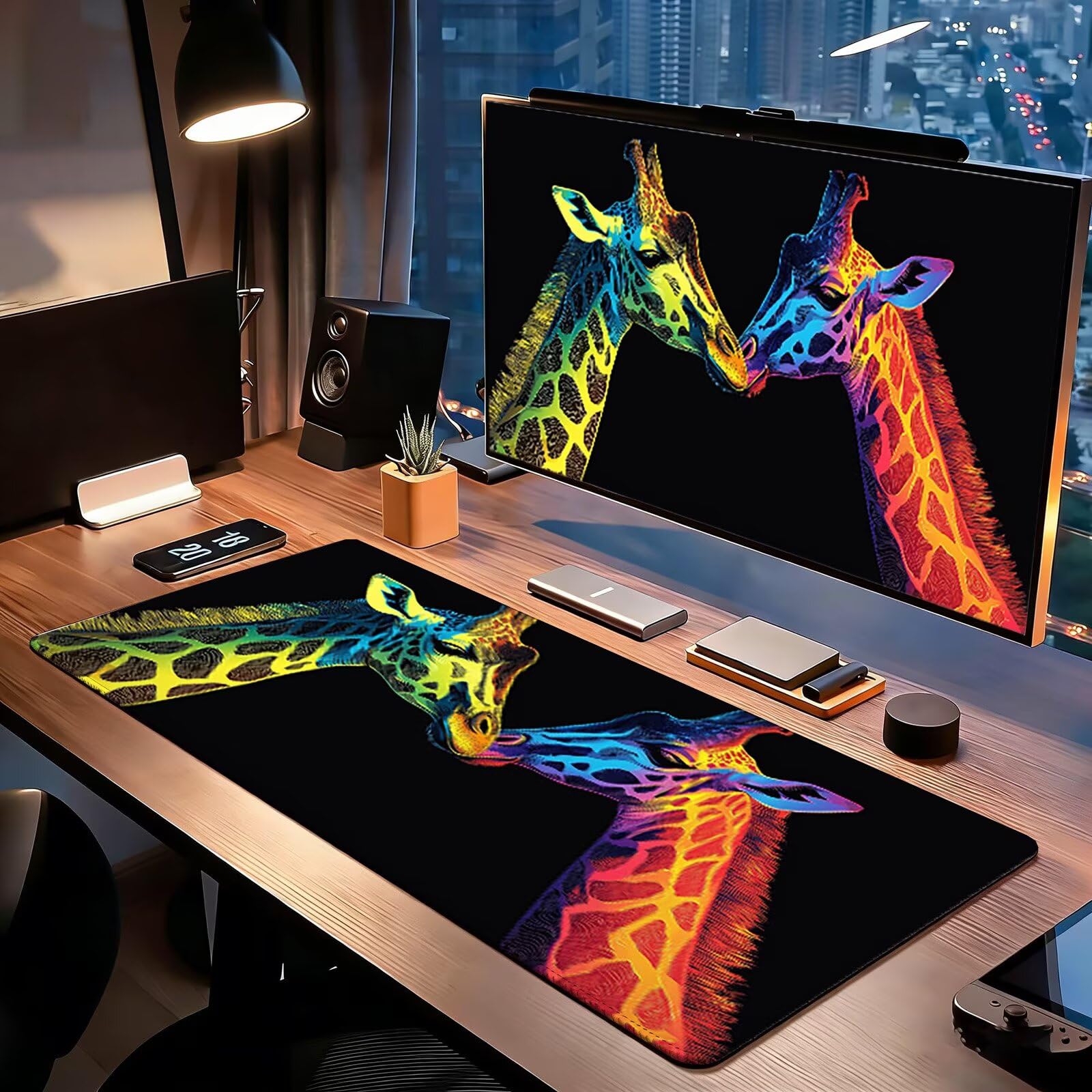 Tappetino Mouse Gaming, 1200x600mm Tappetino Mouse XXL nero 0c0-292 | Mouse Pad Grande, Ottimizzato per i Sensori da Gioco, Migliora Precisione e Velocità, per Mac e PC, giraffa