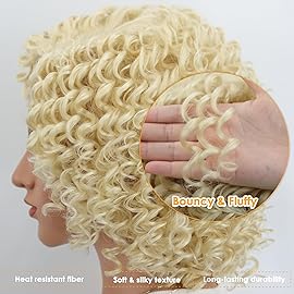 XIUFAXIRUSI XIUFAXIRUSI Short Platinum Blonde Curly Wigs for Women Afro Curly Wig for Black Women Soft Fluffy Heat Resistant Synthetic Loose Curls African American Costume Cosplay Wig