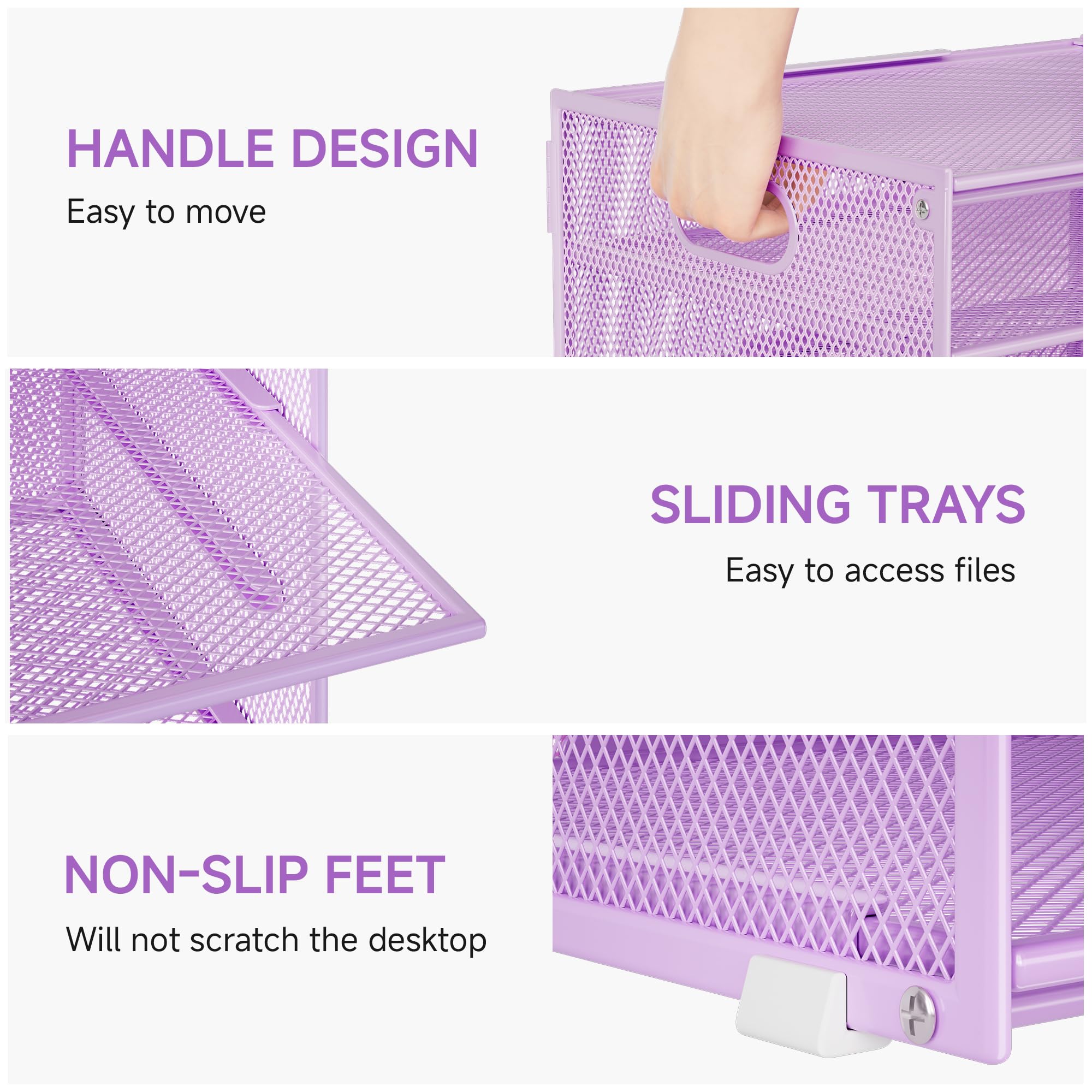 Lavatino 3-Tier Letter Tray Desk Organizer – Purple Mesh Metal Paper File Tray Organizer For Desk, Office Supplies & Home Organization | Fits A4/Letter Paper, Mail, Magazines And Office Accessories - View #8
