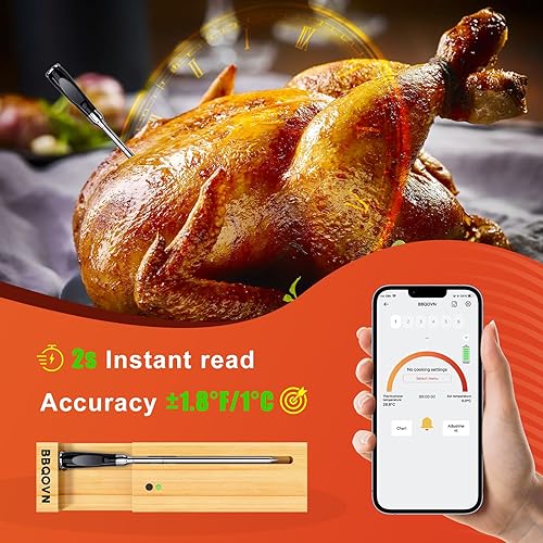 Miniatura 6 de Termómetro inalámbrico para carne, rango remoto Bluetooth de 777 pies, sonda de termómetro de carne ultrafina de 0.154 in, lectura instantánea de