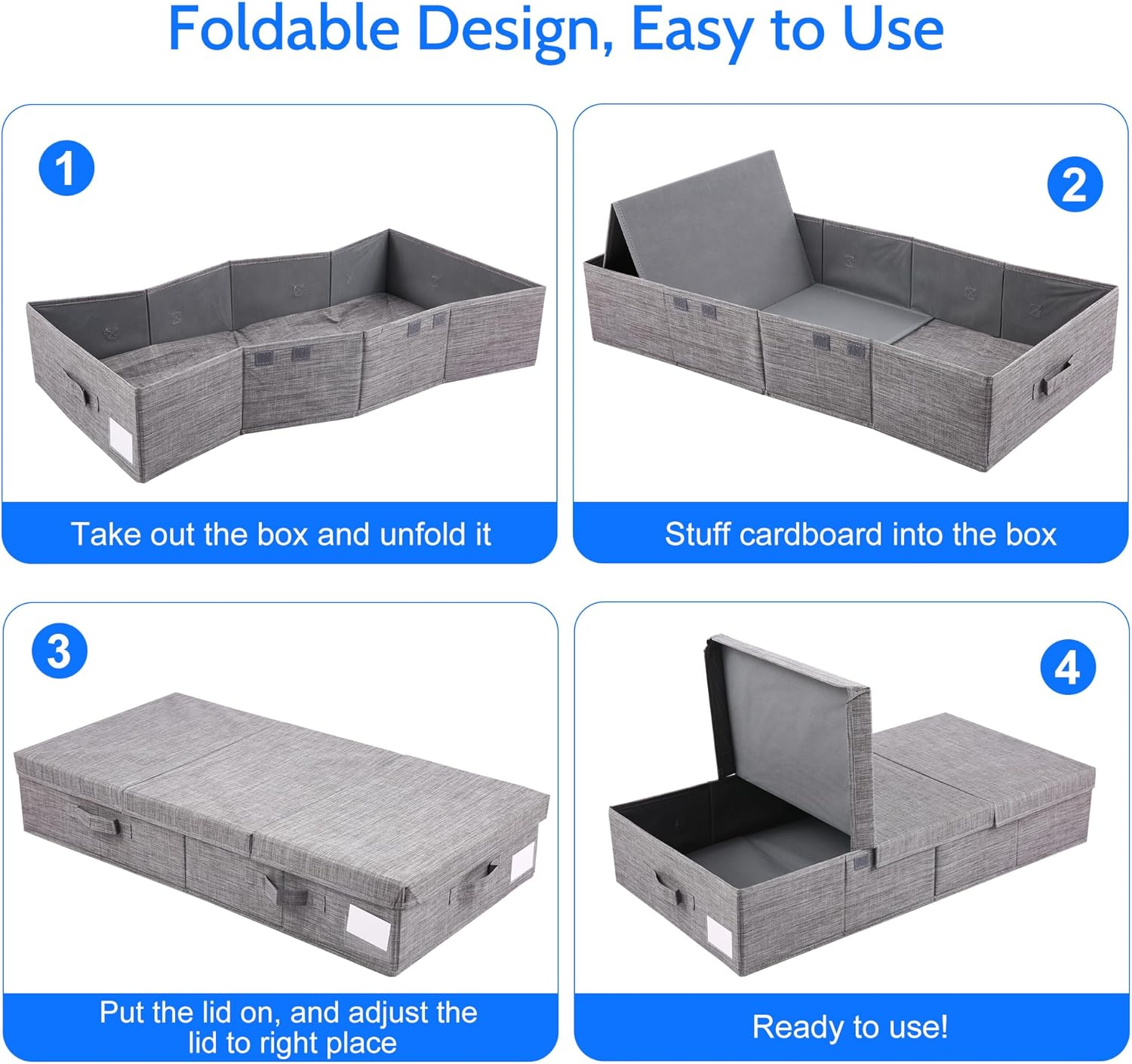 2 Pack Underbed Storage Containers Bin with Lids,32in Large Underbed Storage Drawers Organizer Box with Handles and Labels,Foldable Under Bed Storage Containers,Storage Bins Fabric, for Clothes, Shoes