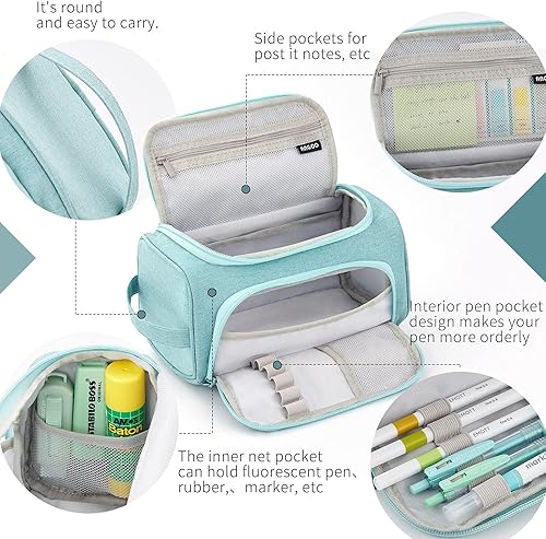 Vista 4 de HVOMO Estuche de gran capacidad para lápices, bolsa de almacenamiento de gran tamaño, estuche para rotuladores, estuche de viaje, bolsa de Verde