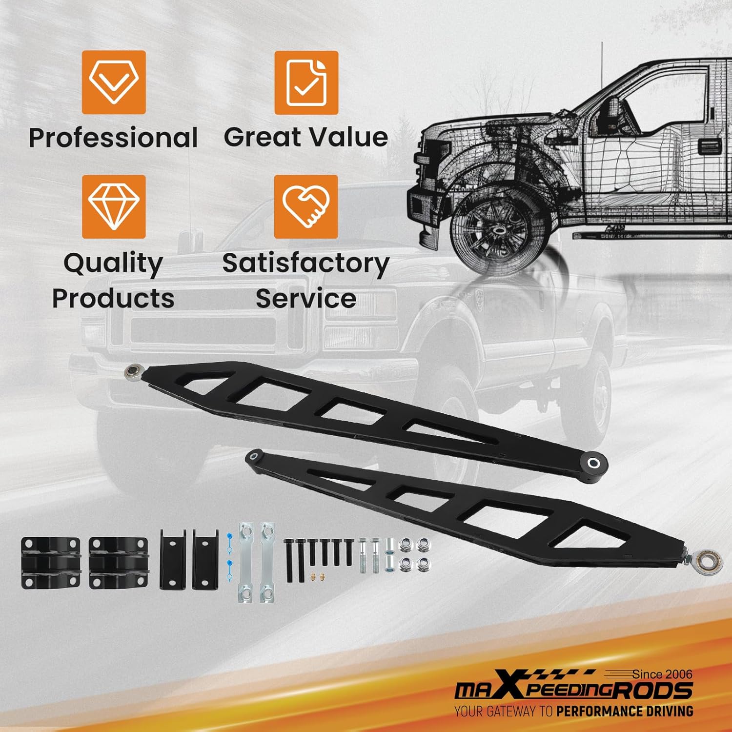 maXpeedingrods Traction Bars for 2007-2018 Chevy Silverado/GMC Sierra 1500 4WD with 0-7.5" Lift