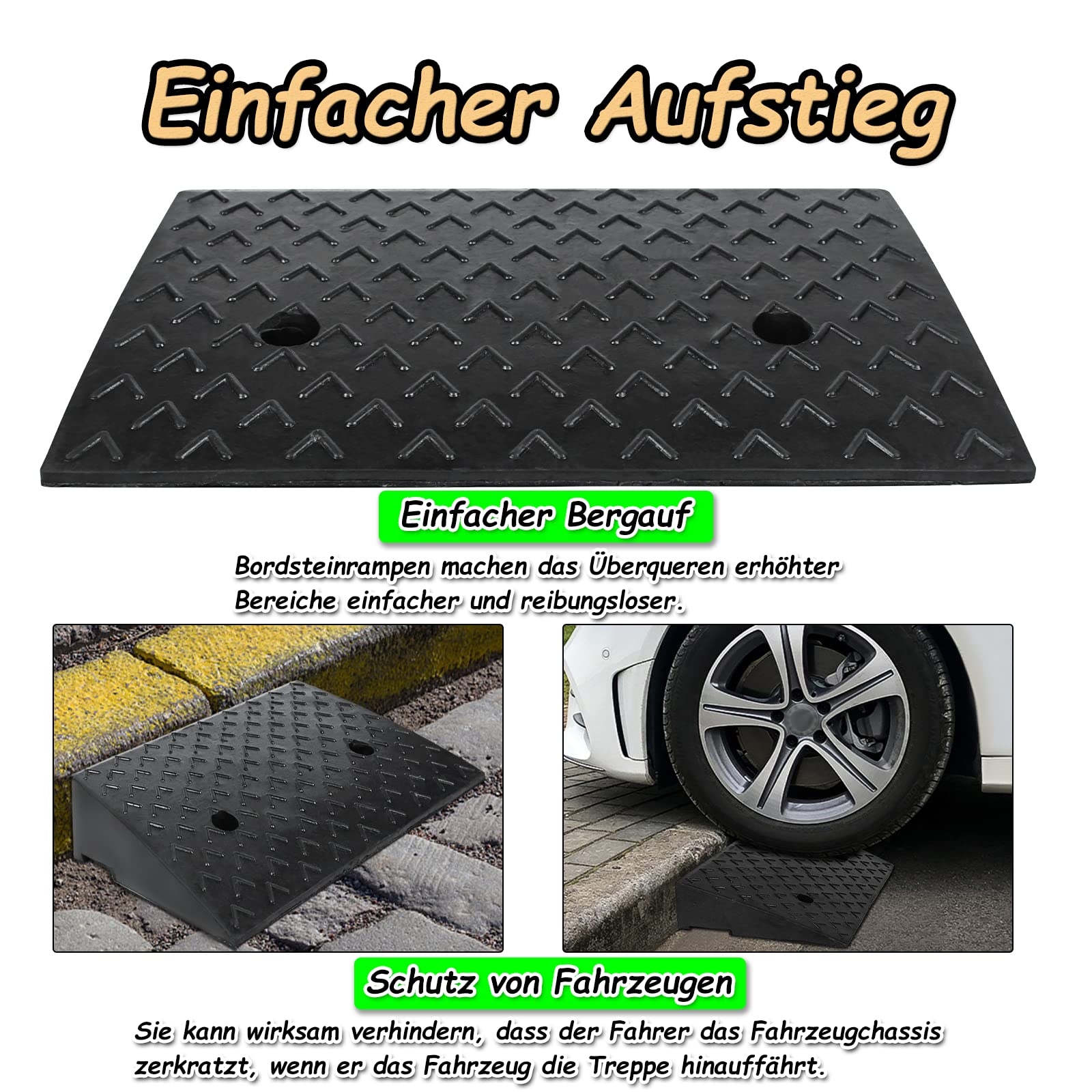 Froadp 2 rampe per marciapiede, in gomma, rampa per porta, per veicoli, per guidare, per marciapiede, per sedia a rotelle, auto, passeggini (nero)