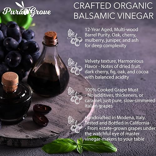 Miniatura 5 de Pura Grove Vinagre balsámico orgánico de Módena Italia  Envejecimiento lento Premium Eternity Gold Grade  Seleccionado a mano y fabricado en