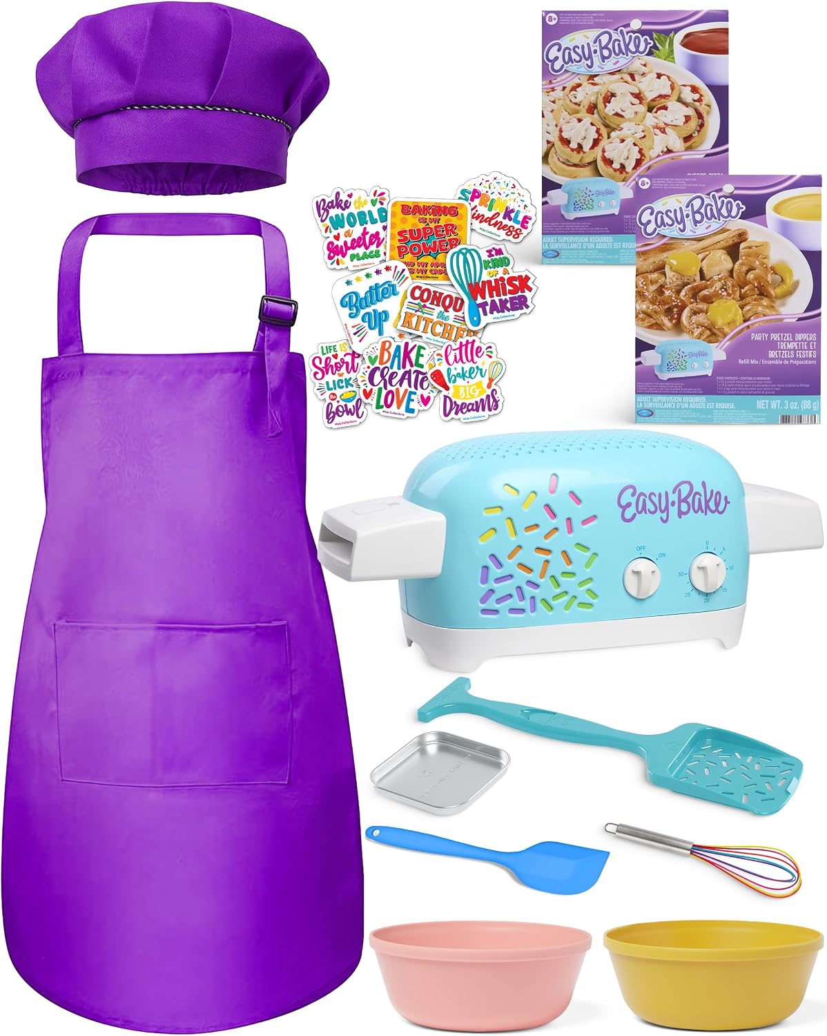 Ultimate Easy Baking Oven Bundle For Kids With 20 Items - Oven, 2 Refill Mixes, Apron, Hat, 2 Bowls, Spatula, Whisk, 9 Stickers, Baking Pan & Tool (Phenominal Purple Bundle) image 3