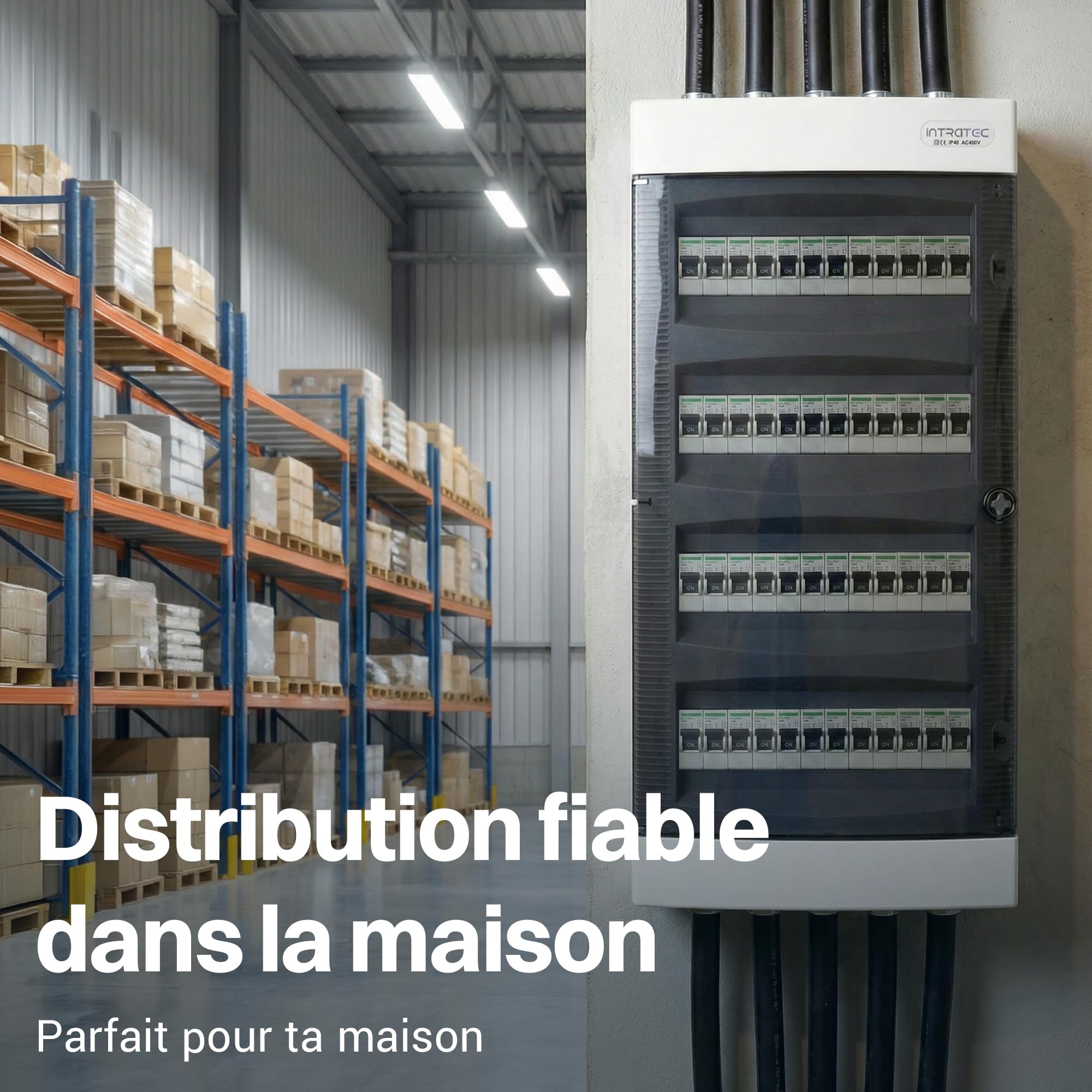 Intratec Coffret de distribution en saillie, IP40 – Boîtier de distribution intérieur, coffret avec porte transparente pour installation en pièce sèche, 4 rangées, 48 modules, 652 x 287 x 112 mm
