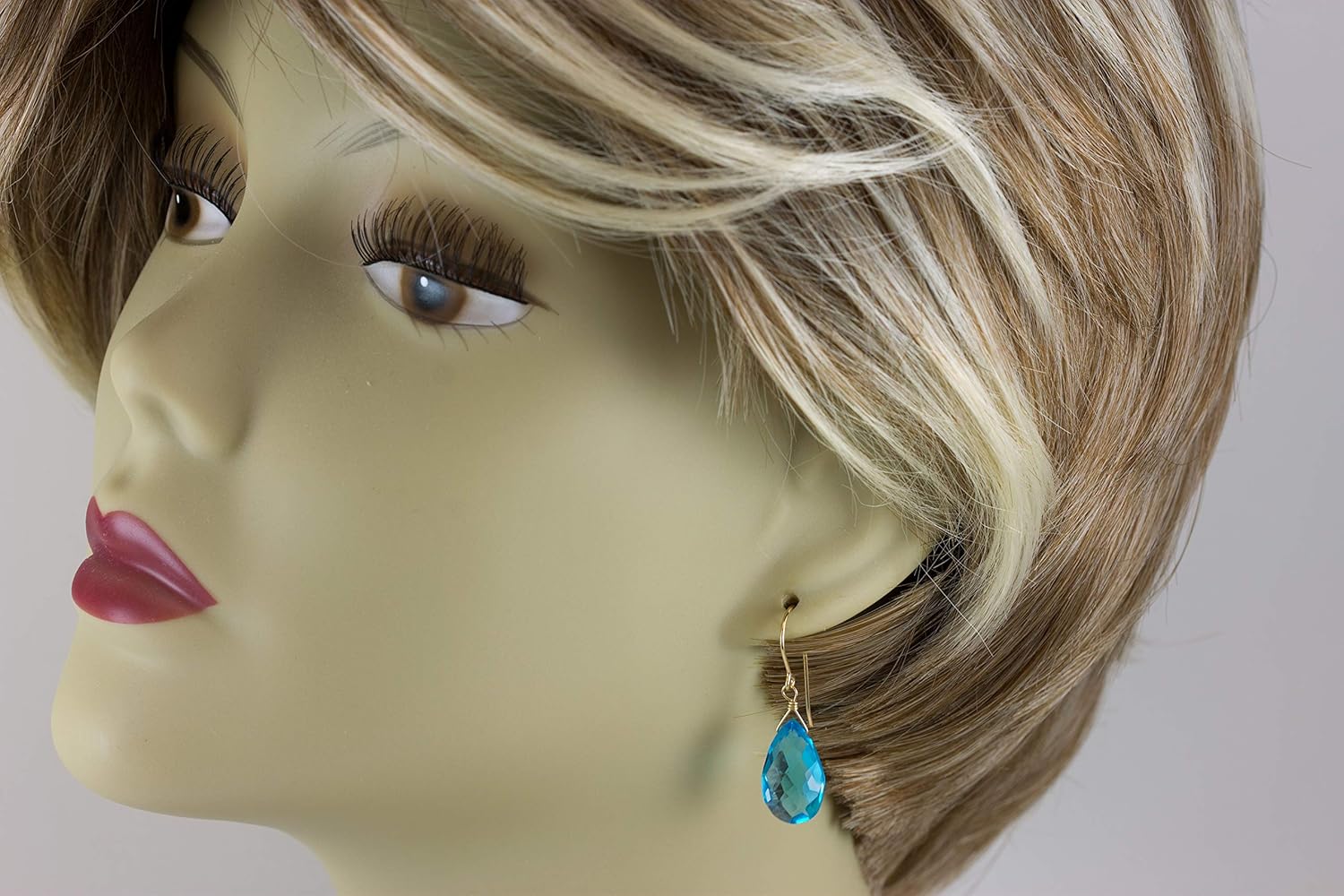 14k Gold Filled London Blue Earrings Faceted Simulated Topaz Pear Briolette Teardrops