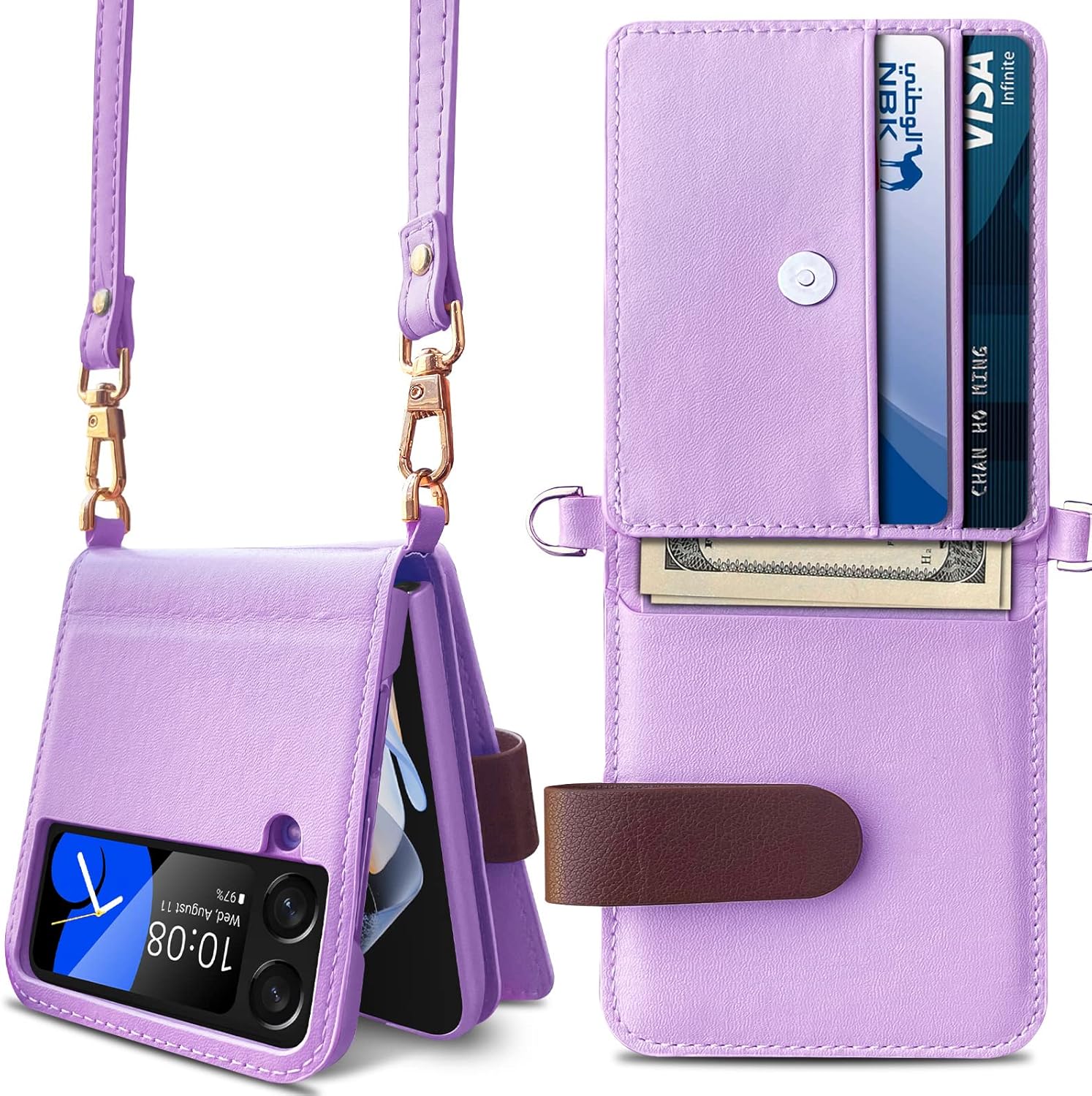 EACHO for Samsung Galaxy Z Flip 4 Case with Strap, Purse Case with