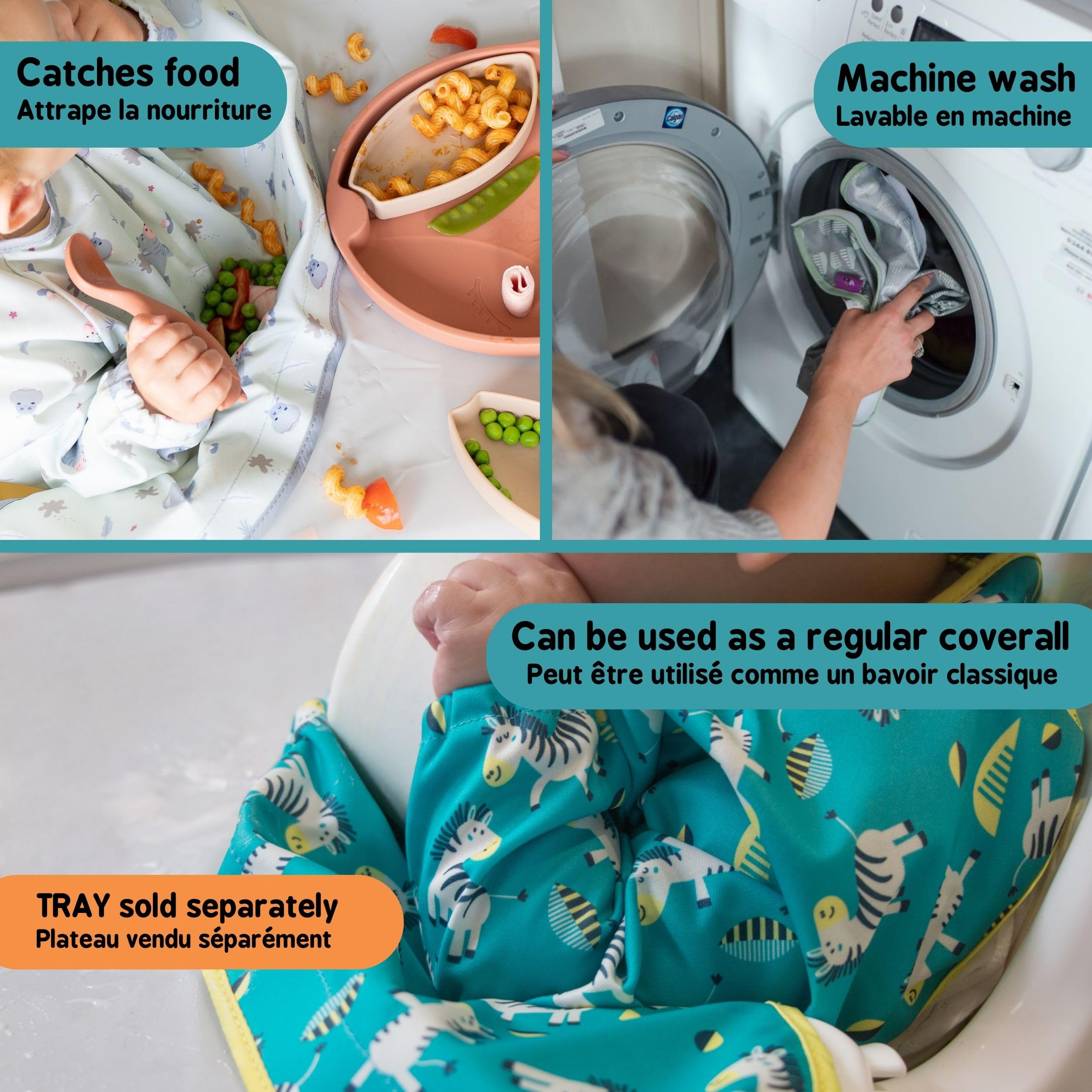 Tidy Tot Bavaglini per l'alimentazione del bambino con maniche Bavaglino a maniche lunghe Vestibilità regolabile Bavaglino per lo svezzamento (6m-2 anni) (confezione da 2)
