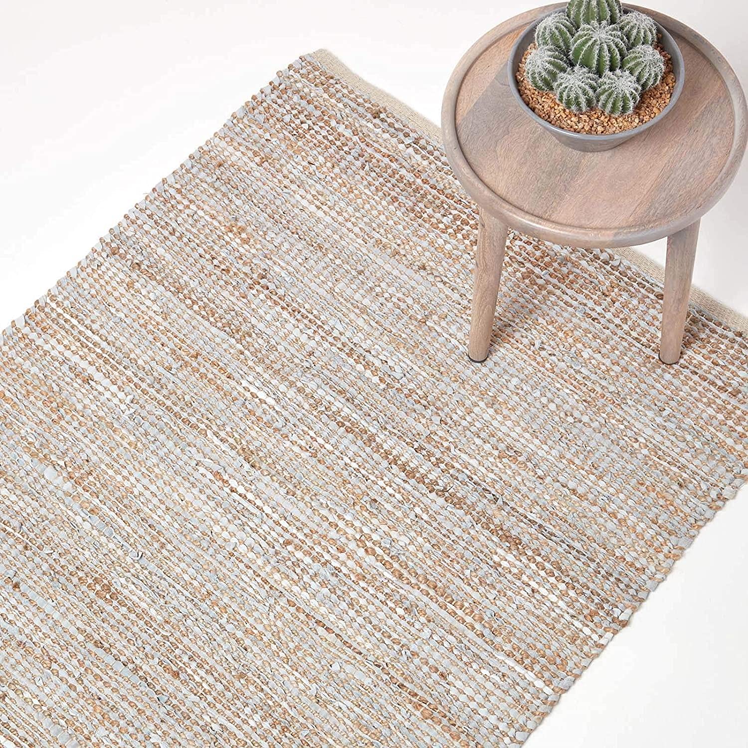 Hemp Carpet Square Rug Jute Rug With Cotton White Stripes | Jute Rugs