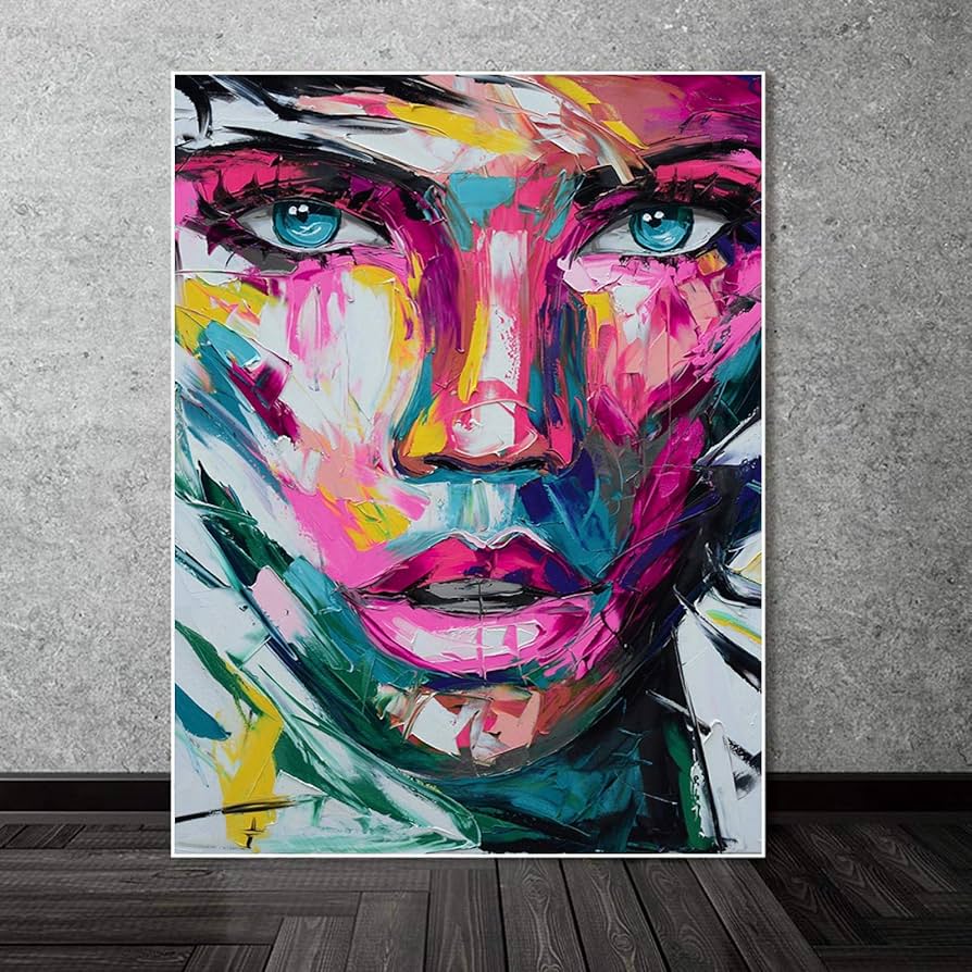 Amazon｜抽象的なグラフィティアートカラフルな女の子の顔のキャンバス
