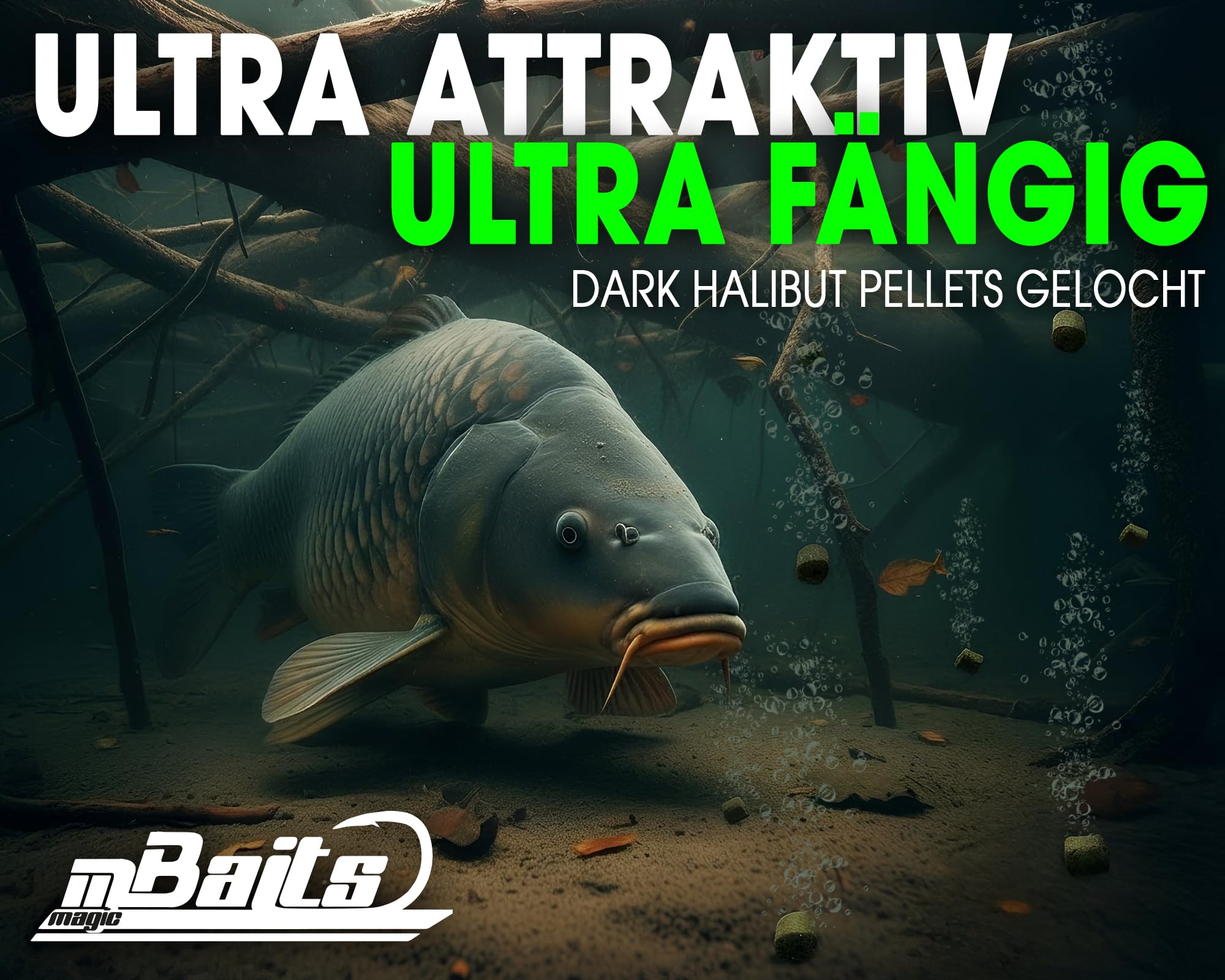 Magic Baits Dark Halibut Pellets gelocht, 10kg, 14mm
