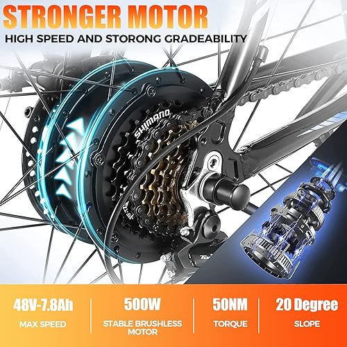 Miniatura 2 de ANCHEER Bicicleta eléctrica para adultos, motor pico de 750 W, bicicleta eléctrica de montaña de 26 pulgadas, bicicleta eléctrica de 55 millas 20-22