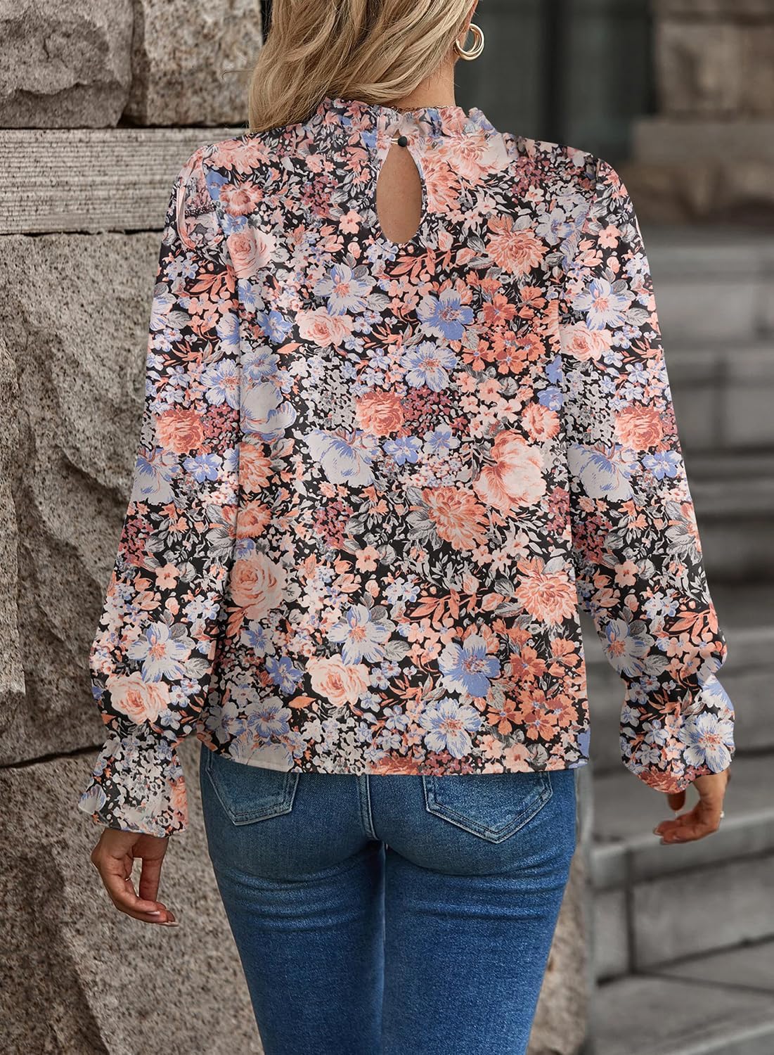 Women's Swiss Dot Shirt Ruffle Long Sleeve Pleated Crewneck Blouse Casual Loose Tops - Image 5