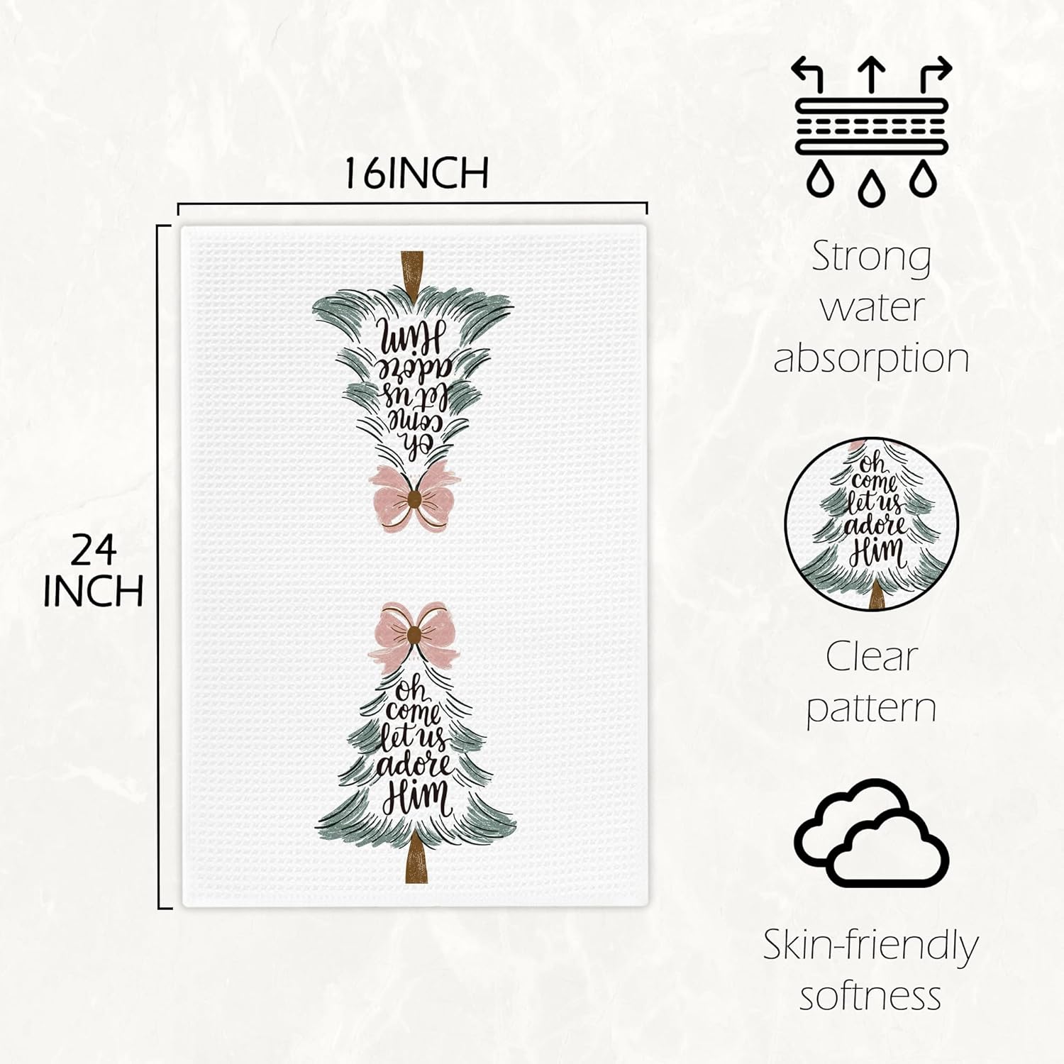 Christian Christmas Tree Kitchen Towels, Religious Christmas Hand Towels for Bathroom Decor, Preppy Pink Bow Winter Xmas Tree Dishcloths Dish Towel for Kitchen 16x24 Inches - Image 7
