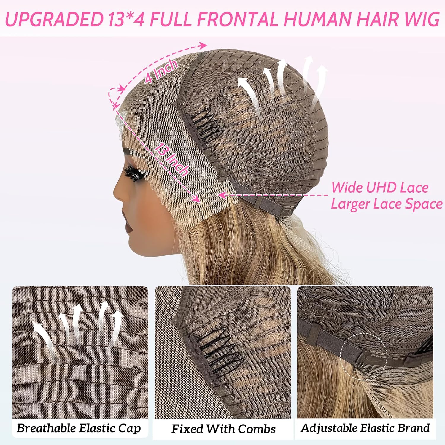 13x4 Lace Front Body Wave Wigs Human Hair Ash Blonde Balayage Wigs Human Hair for Women Brown Hair with Blonde Highlight Wig Human Hair Brunette Hair with Blonde Highlights Wig 200% Density 24 Inch