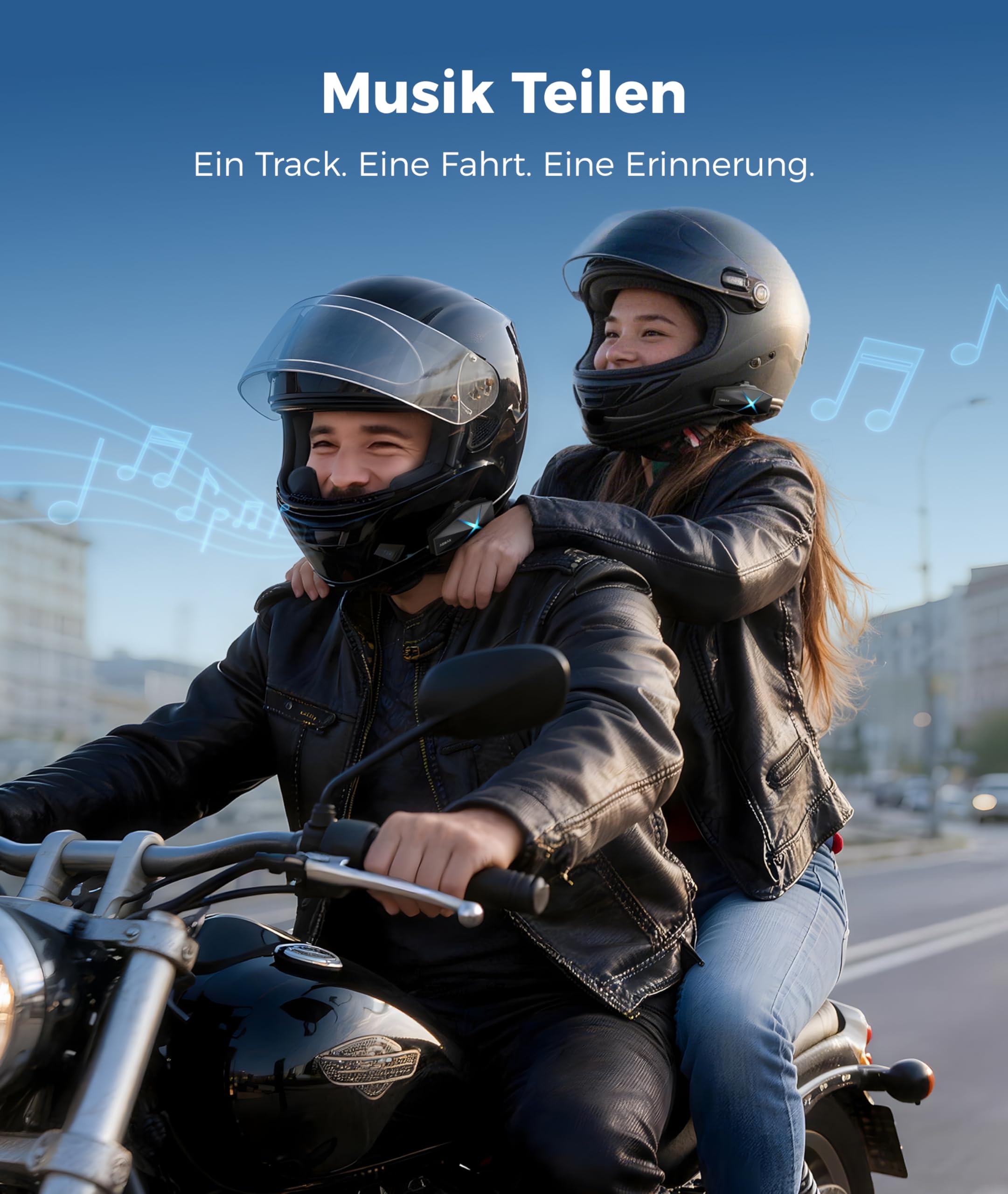 ASMAX F1s Motorrad Bluetooth Headset für 10 Fahrer, Mesh Motorrad Kommunikationssystem, Deutsche Sprachsteuerung, 50 Min. Schnellladung, ENC-Geräuschunterdrückung, Universal Pairing, Einzelpack