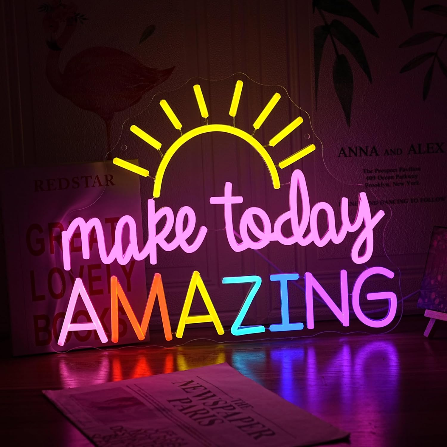 Make Today Amazing Neon Sign Yellow Sunrise Neon Light Inspirational Letter Neon Light Up Sign Boho Wall Art LED Light Sign for Party Birthday Cafe Wedding Gym - Image 3