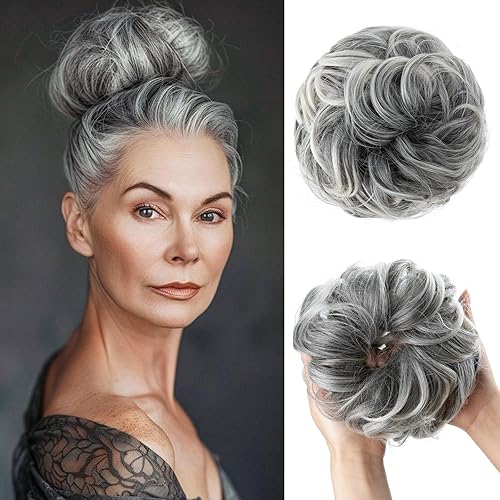 Miniatura 108 de CJL HAIR - Extensión de cabello grueso, ondulado o rizado, sintético, tipo cola de caballo o rodete desordenado, grande, para recoger el cabello