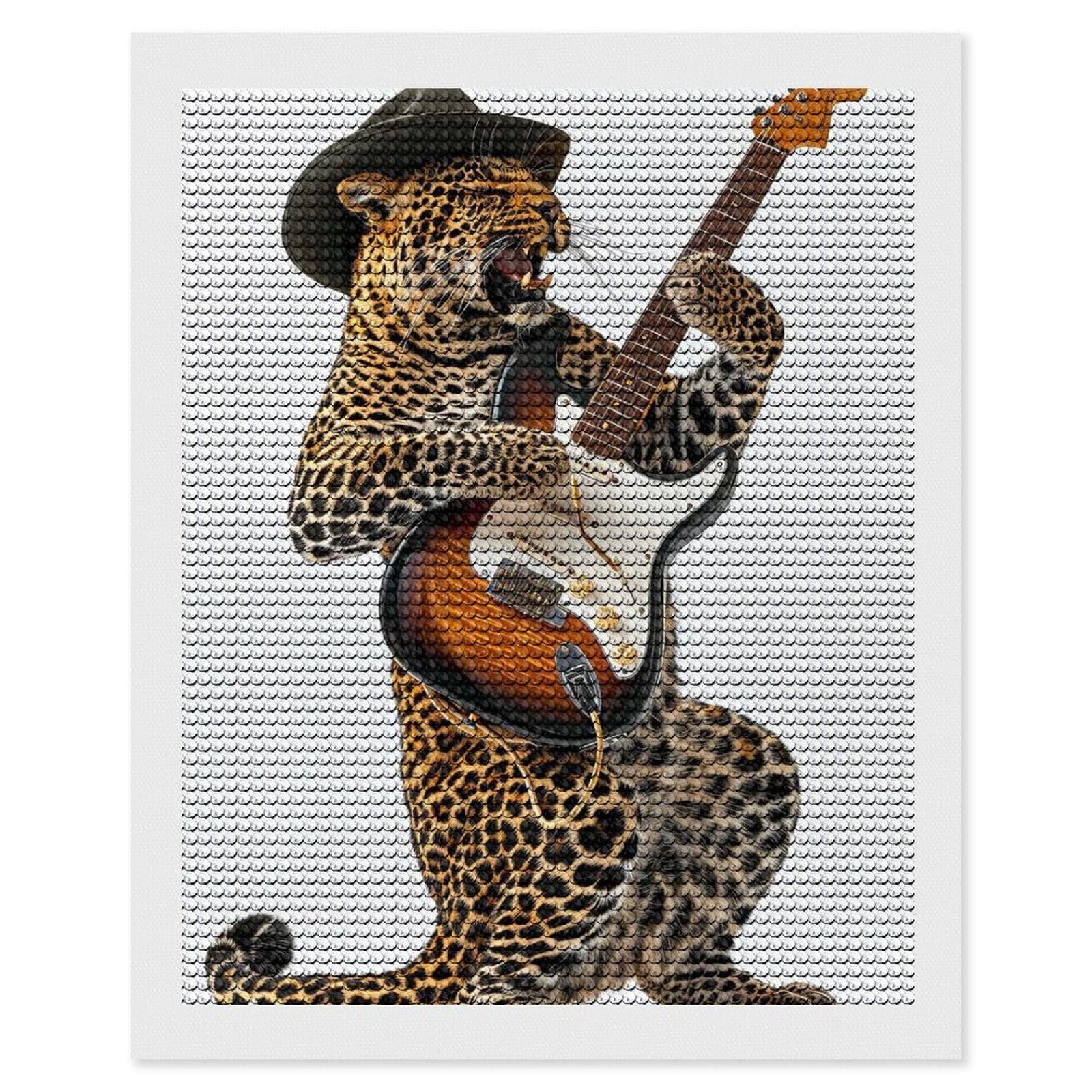Junmoney Leopard Guitar Diamond Painting Set 16"x20", Sparkling Round Gems, Decorate Your Room, Fun Craft Experience, Modern Decor