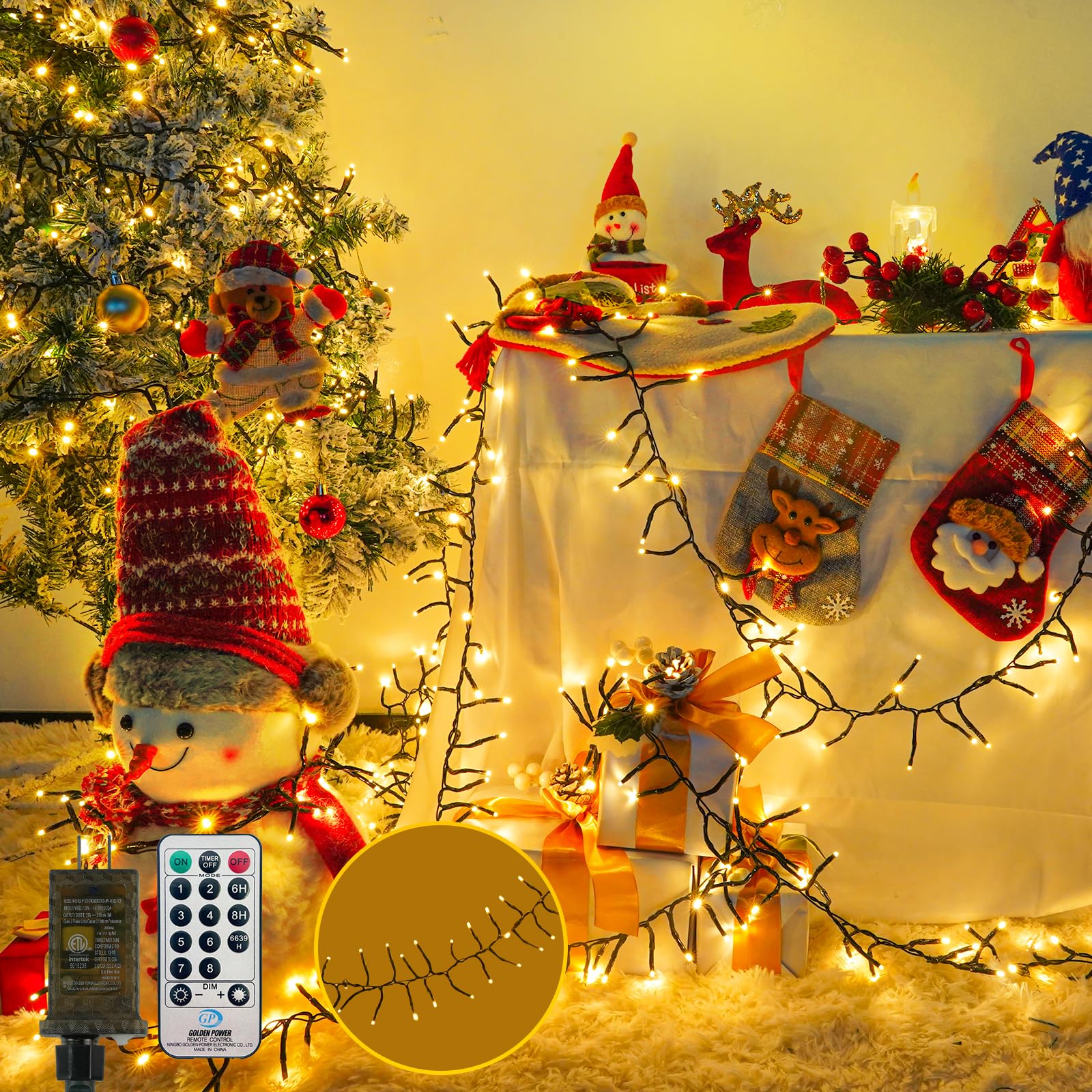 BHCLIGHT 75FT 1500LED Cluster Christmas Lights with Remote, Warm White