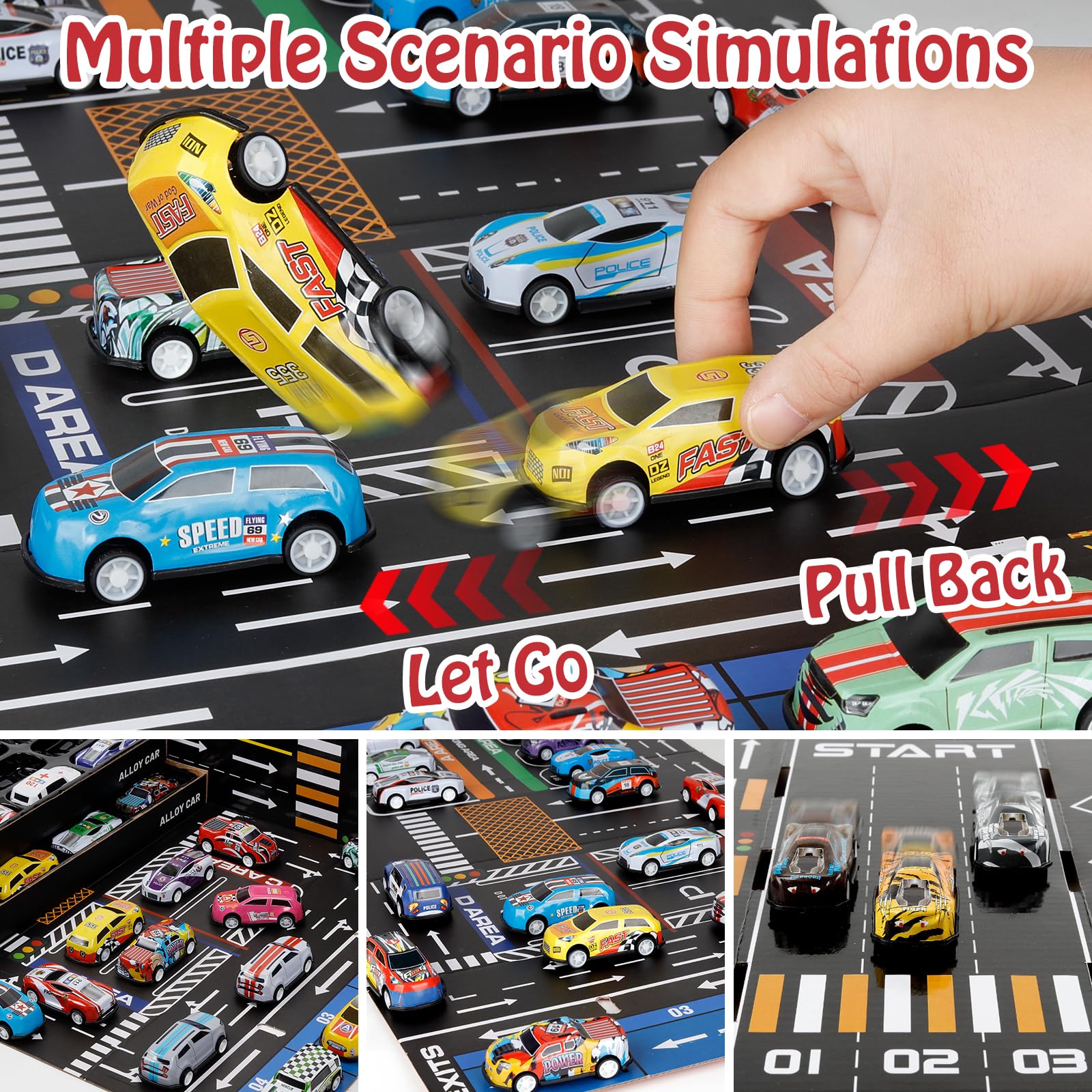 Bublonics 48pcs Pull Back Cars Set,Alloy Racing Car Toys,Bulk