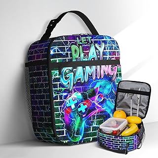 Cool Video Game Lunch Box For Boys Insulated Gaming Lunch Bag Reusable Portable Game Lunchbox With Adjustable Shoulder Strap For Kids Teens Picnic Travel