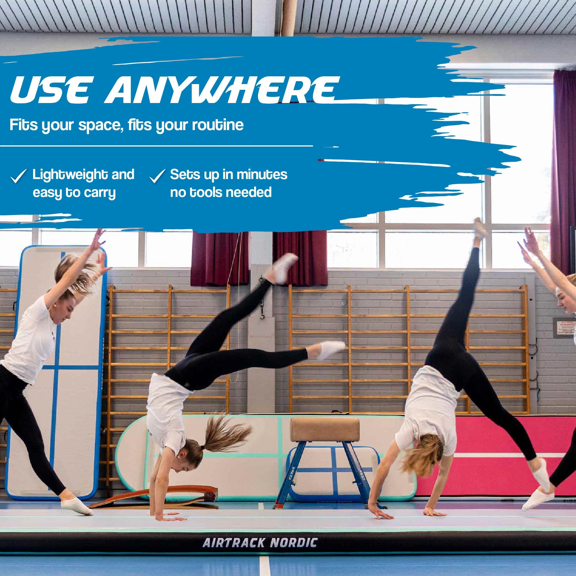AirTrack Nordic Carbon Air Track 3m/4m/5m/6m/8m con Pompa Elettrica ad Aria - Tappeto Ginnastica Artistica da Casa - 1,5m di Larghezza e 15cm di Spessore - Tappetino Gonfiabile, Air Track Tumbling