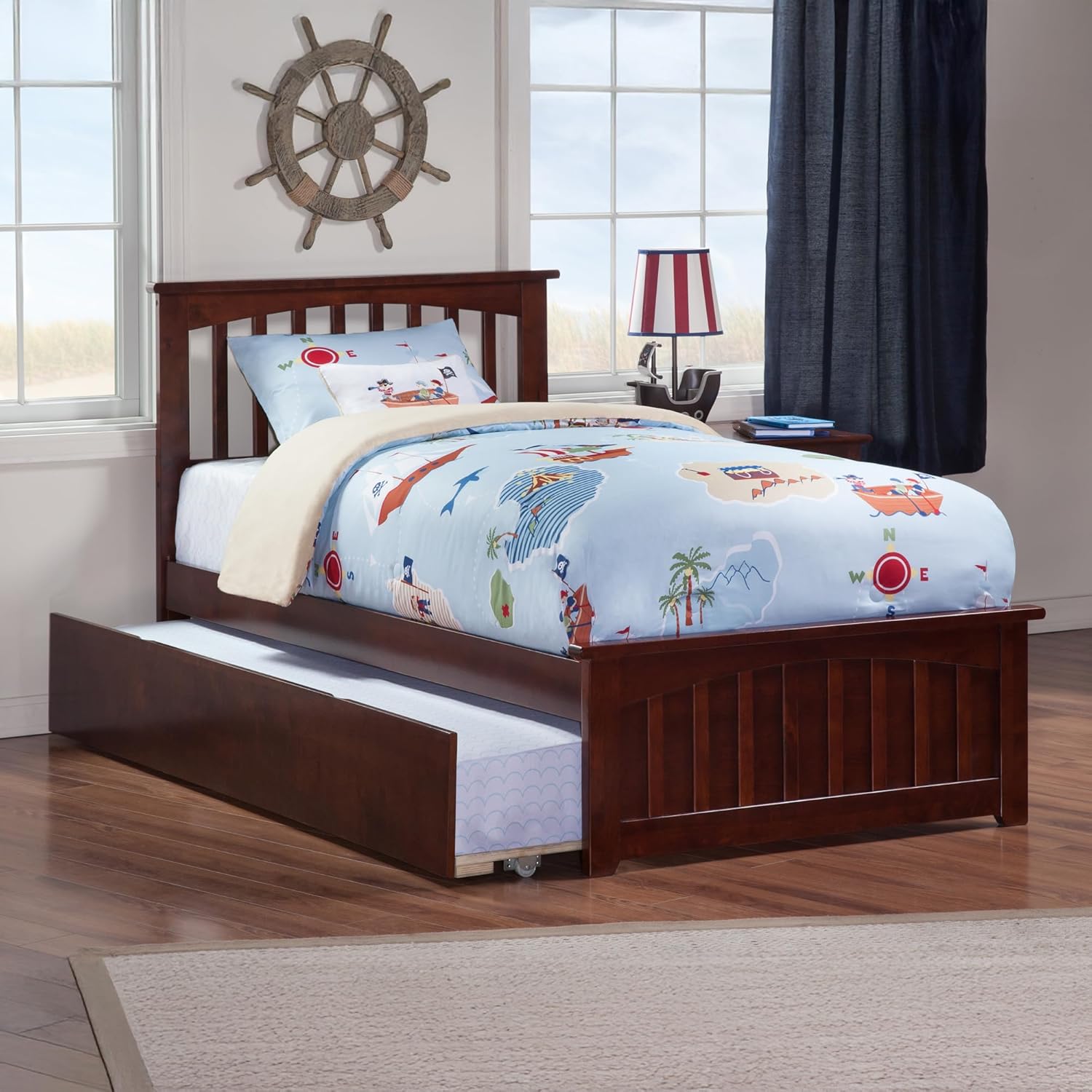 AFI, Mission Twin XL Platform Bed with Matching Footboard & Twin XL Trundle, Walnut