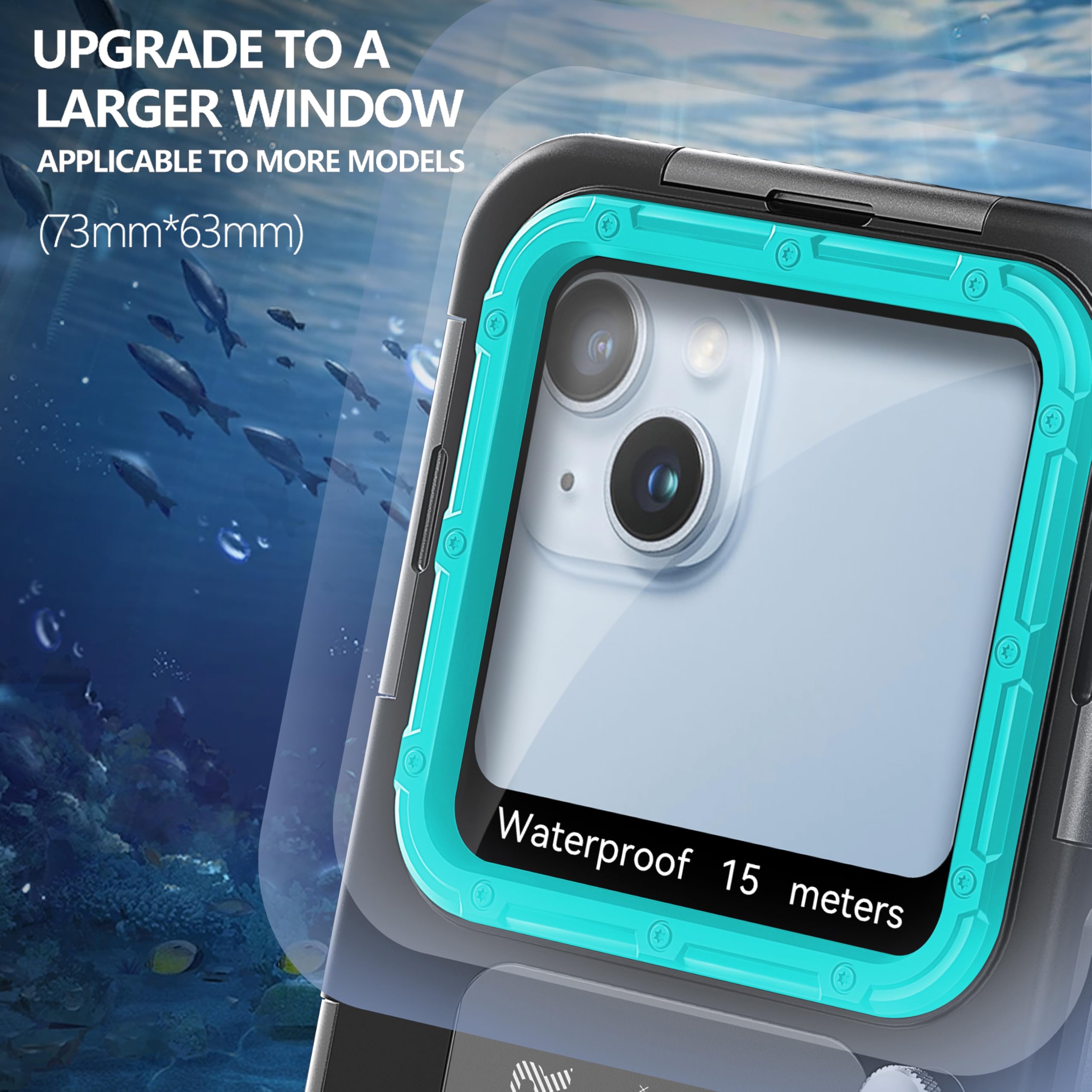 Boîtier de plongée sous-marin pour iPhone 17/16/15/14/13/12/11 Pro Max/XR/XS et plus - Protection professionnelle - 15 m - Pour la plongée en apnée, le surf, les photos et les vidéos (noir/bleu-vert)
