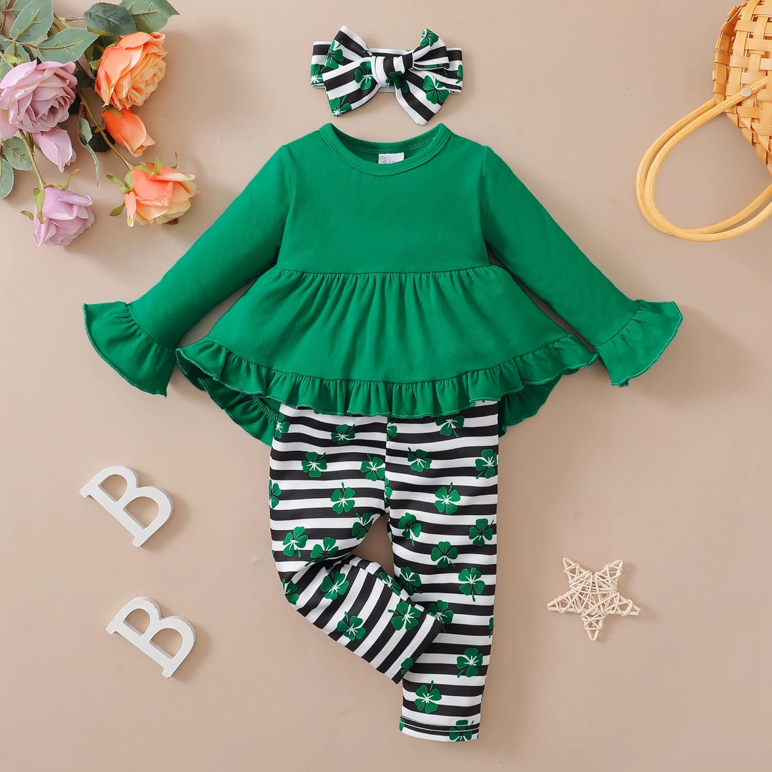 Kucnuzki Baby Girl Clothes Toddler Girl Outfit Ruffle Sleeve Shirt Floral Pant Set Fall Winter Clothing for Girl - Image 2