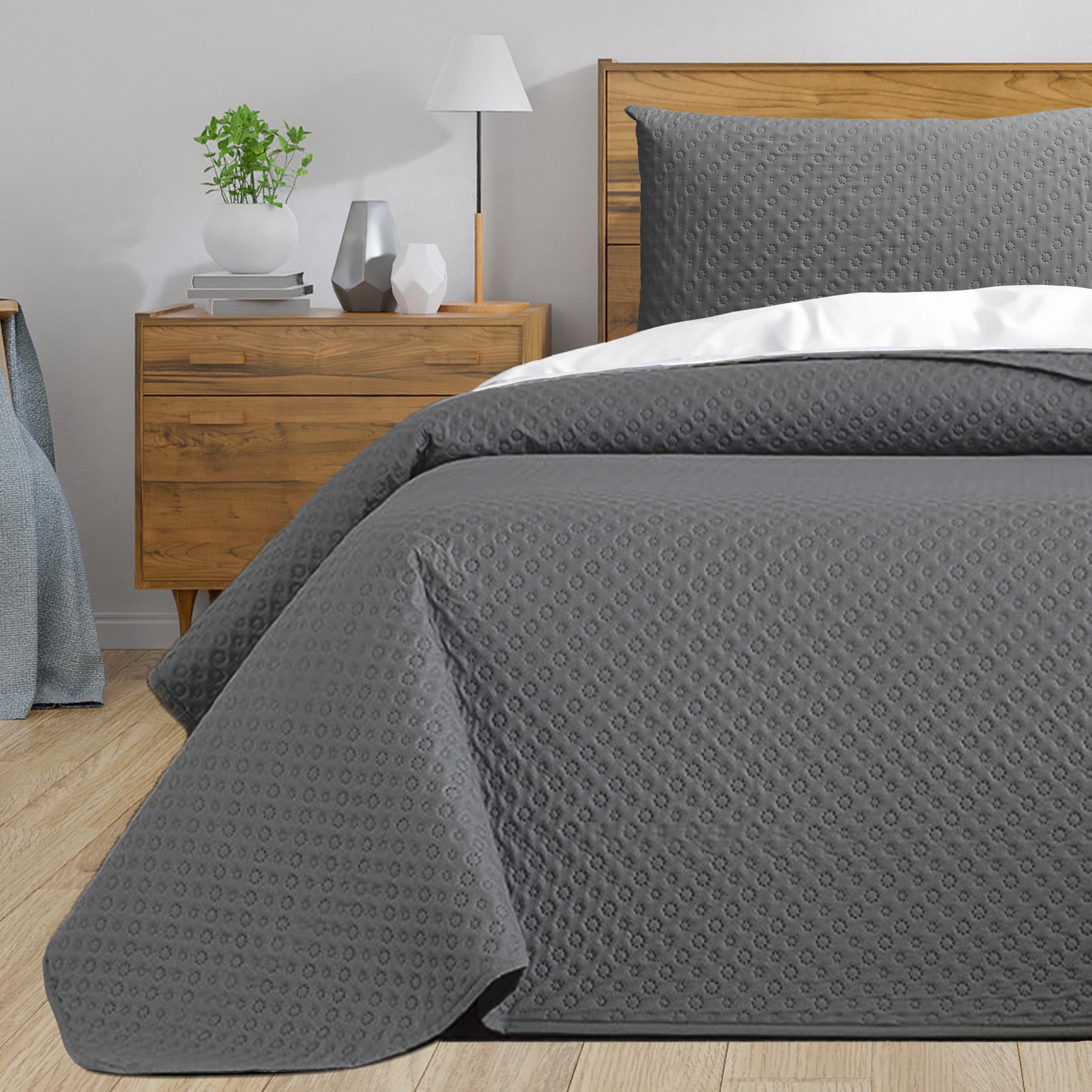 HOMEYA - Colcha bouti para Verano y Entretiempo, 100% Poliester, Colcha Cubre Cama Fina, suava, 250x265 Gris Oscuro para Cama 150 con Dos Funda de Almohada
